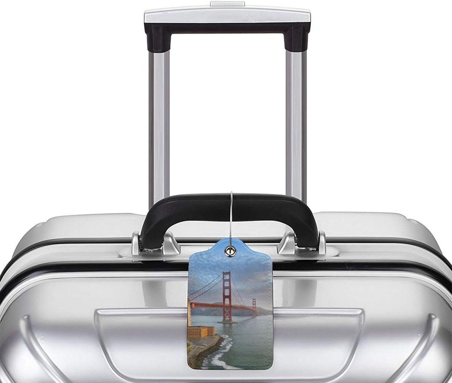 2 Pack Luggage Tags Golden Gate Bridge Travel PU Cute Leather Luggage Tag Name ID Labels with Privacy Cover Suitcases Women Men Girls Boys Fun Laggage Tags san Francisco Landscape (San Francisco)