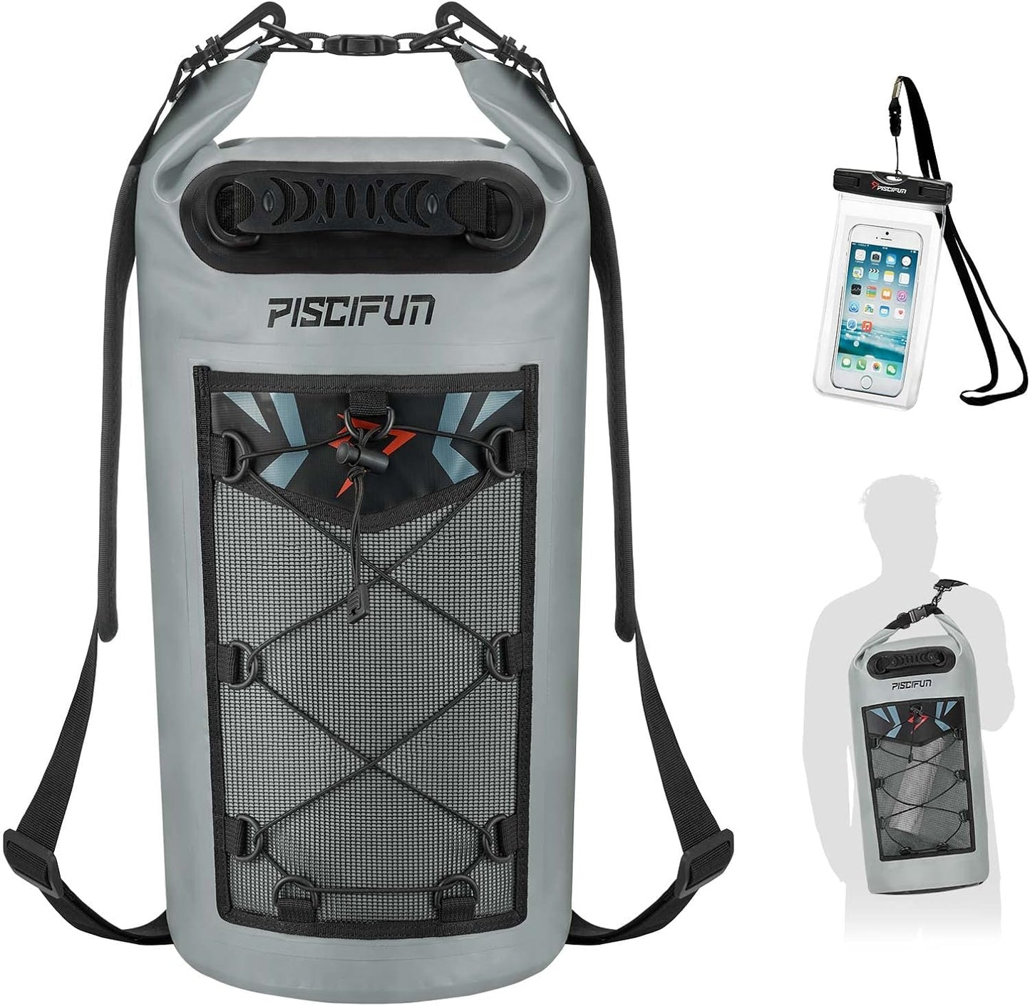 Piscifun Dry Bag, Waterproof Floating Backpack 10L/20L/30L/40L with Waterproof Phone Case for Boating, Kayaking, Fishing