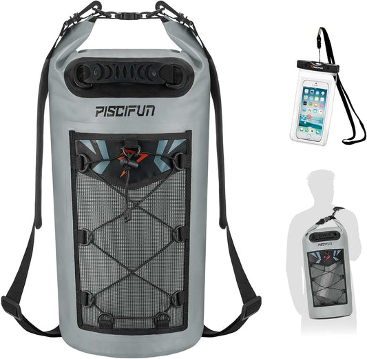 Piscifun Dry Bag, Waterproof Floating Backpack 10L/20L/30L/40L with Waterproof Phone Case for Boating, Kayaking, Fishing