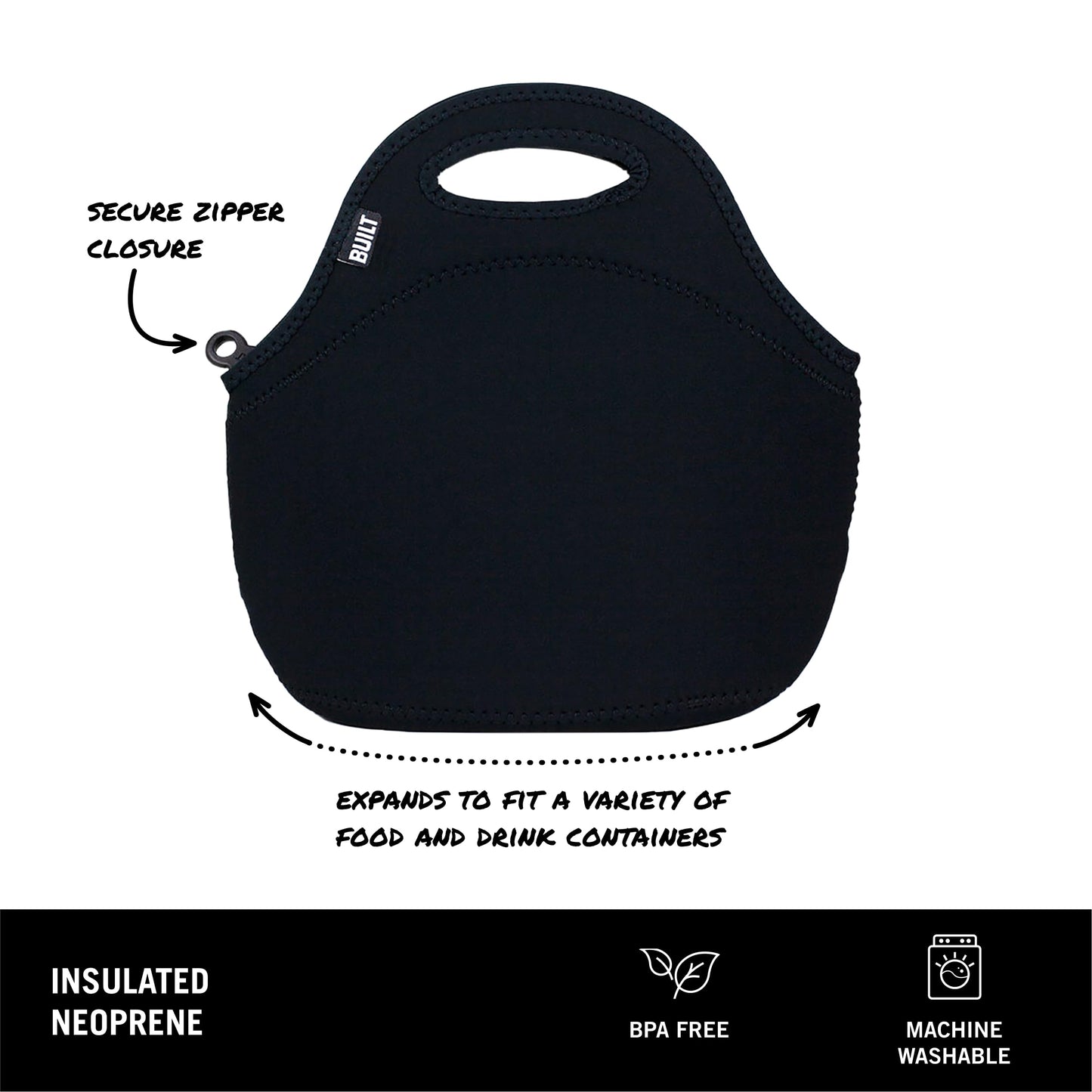 Built Gourmet Getaway Lunch Bag - Insulated Neoprene Lunch Box for Women and Men, Collapsible and
