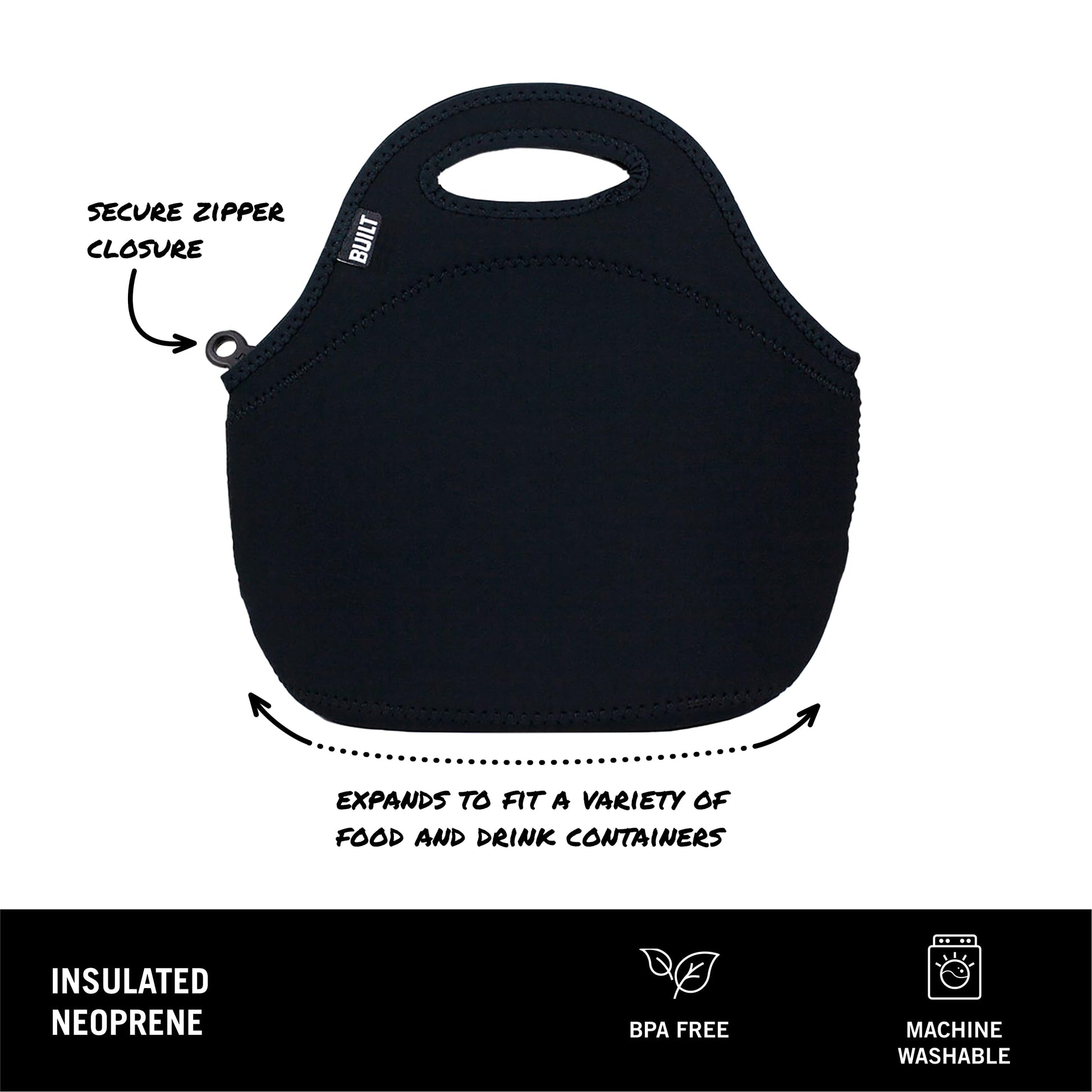 Built Gourmet Getaway Lunch Bag - Insulated Neoprene Lunch Box for Women and Men, Collapsible and