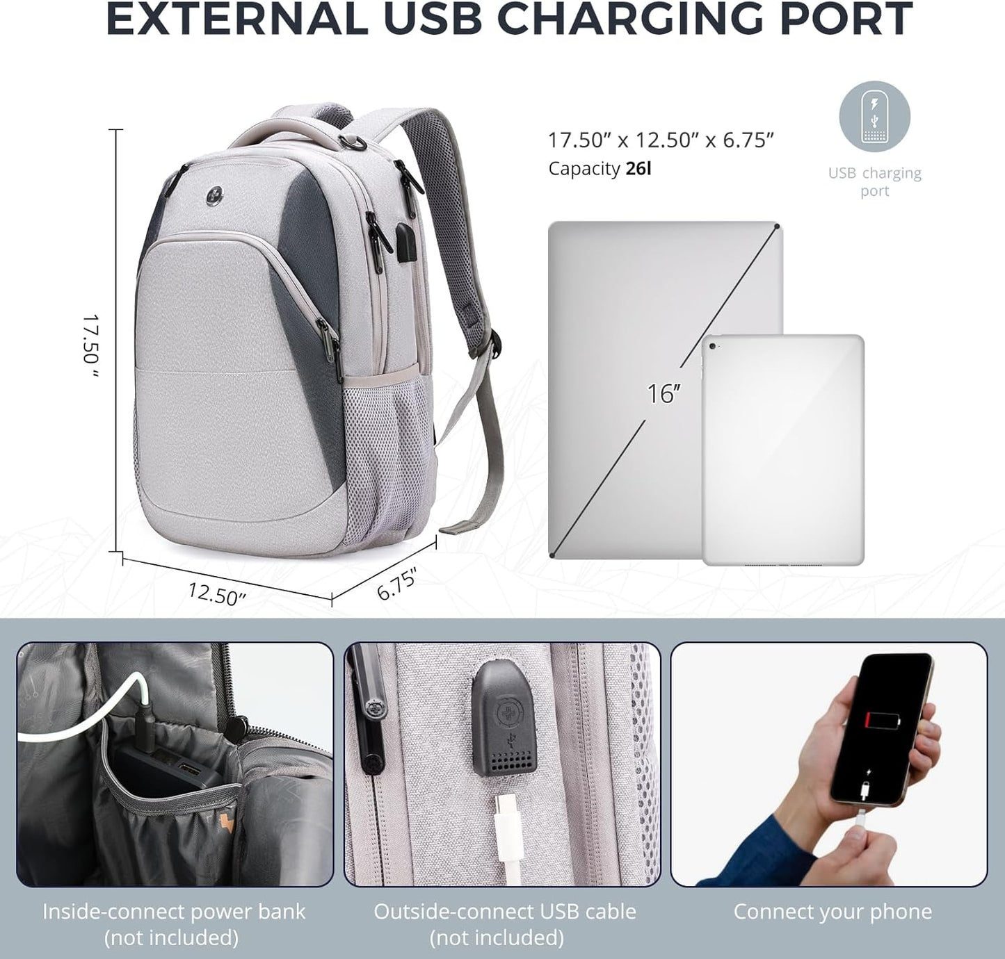 Swissdigital Design Business Laptop Backpack, College Laptops Backpack with USB Charging Port for Men and Women Fits 16 Inch Notebook, Mauve Grey | ANDWIL