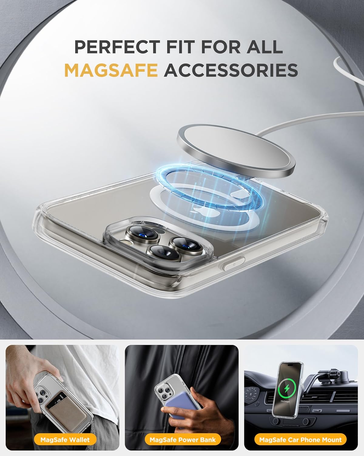 Miracase Magnetic for iPhone 15 Pro Max Case 6.7'' [Compatible with Magsafe] Full-Body Drop Proof Bumper Phone Case for iPhone 15 Pro Max with Built-in 9H Tempered Glass Screen Protector,Clear