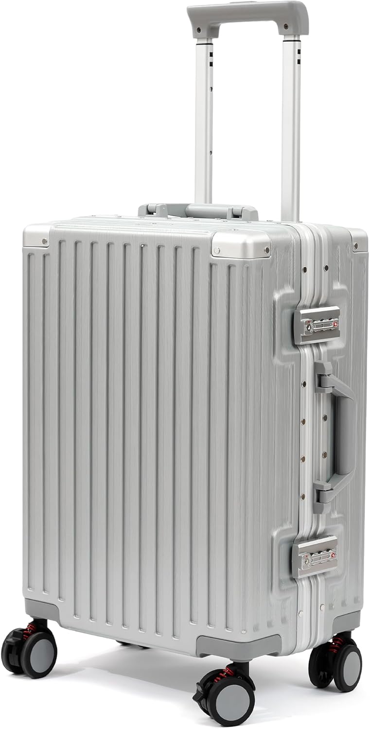 26 Inch Checked Luggage with Spinner Wheels, No Zipper Aluminum Frame Hard Shell Suitcases with TSA