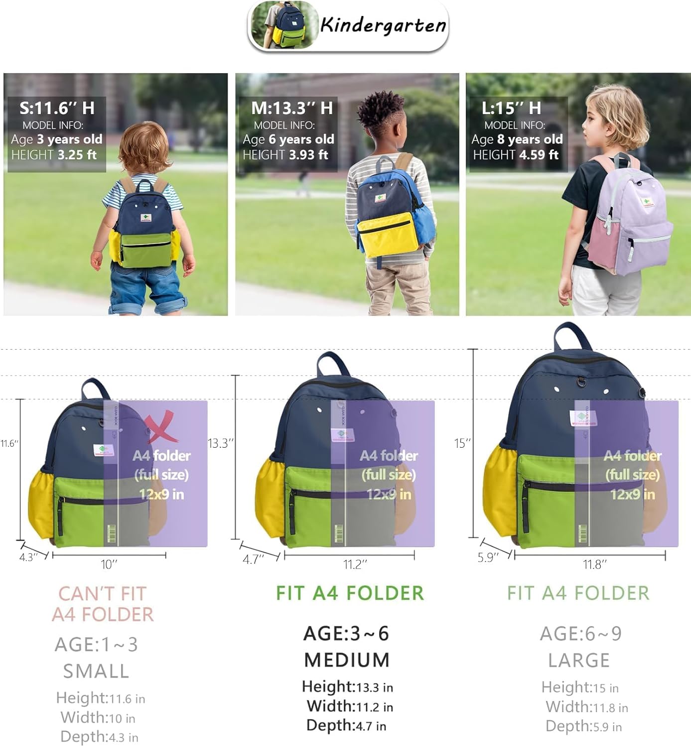 Kids' Backpacks for Girls & Boys - Kindergarten & Elementary School, Small Child Toddler Backpack, 13" H, Ages 3-5