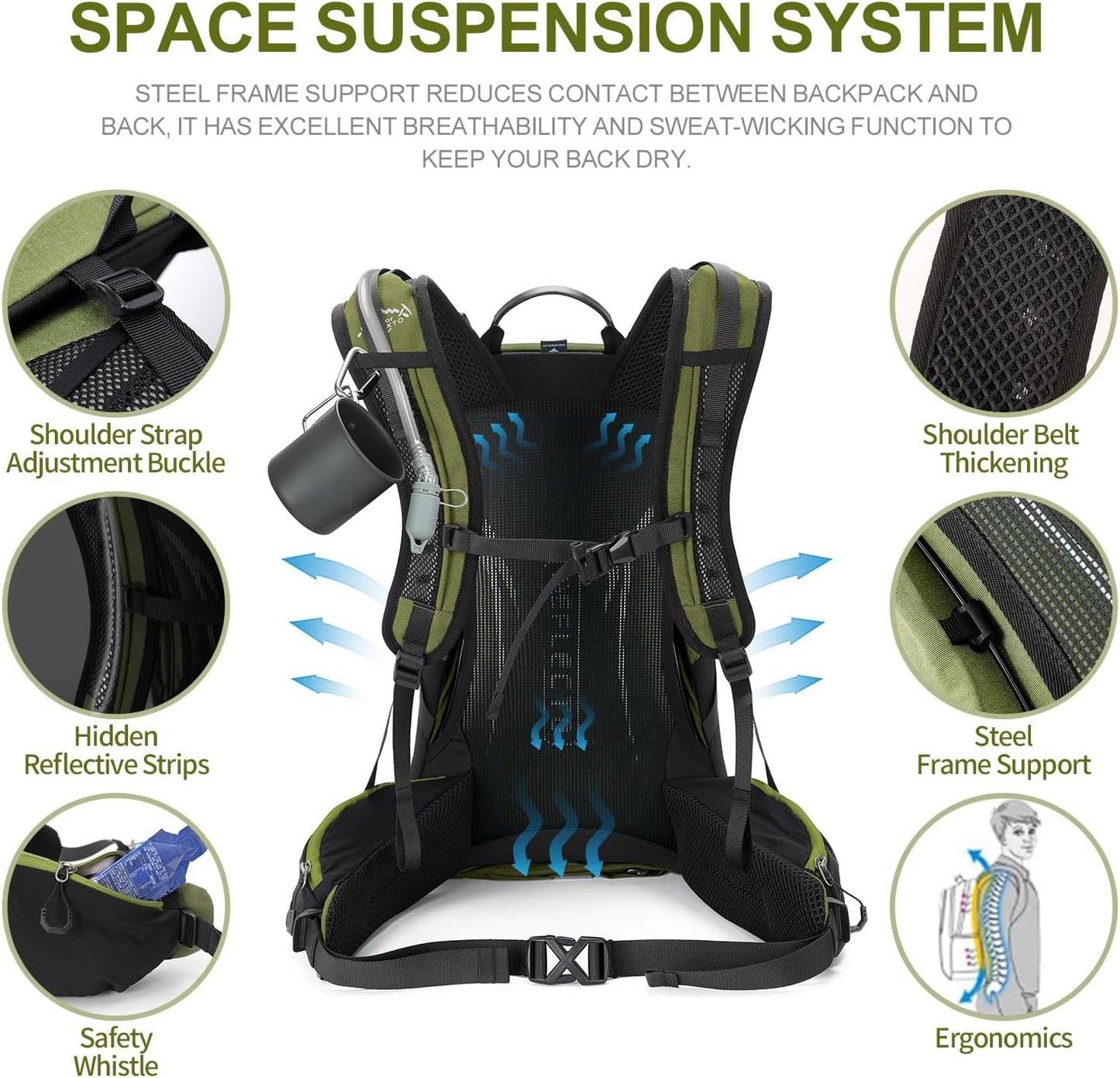 Hiking Backpack, Waterproof Hiking Daypack with 3L Water Bladder and Rain Cover, Lightweight Travel