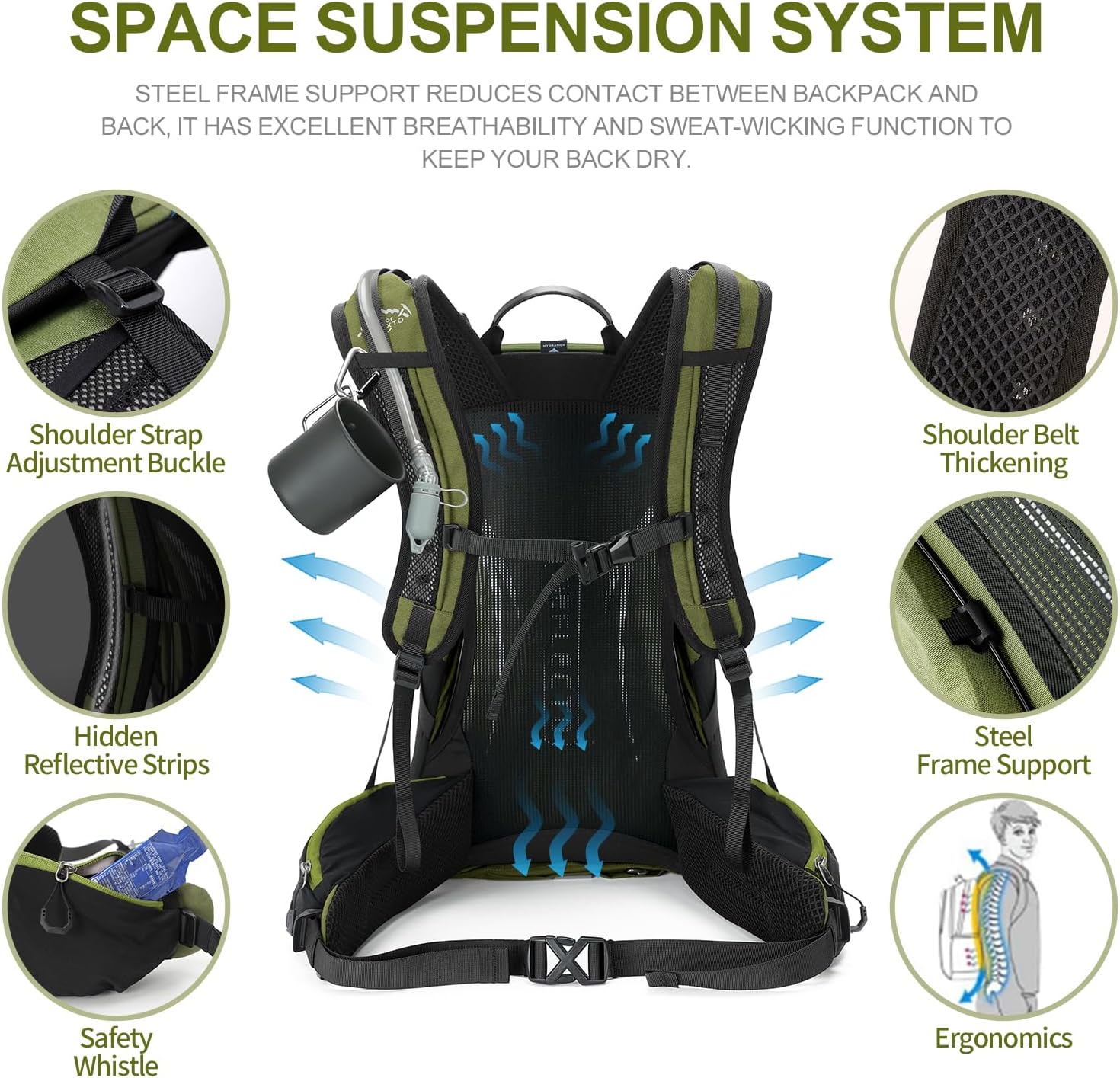 Hiking Backpack, Waterproof Hiking Daypack with 3L Water Bladder and Rain Cover, Lightweight Travel