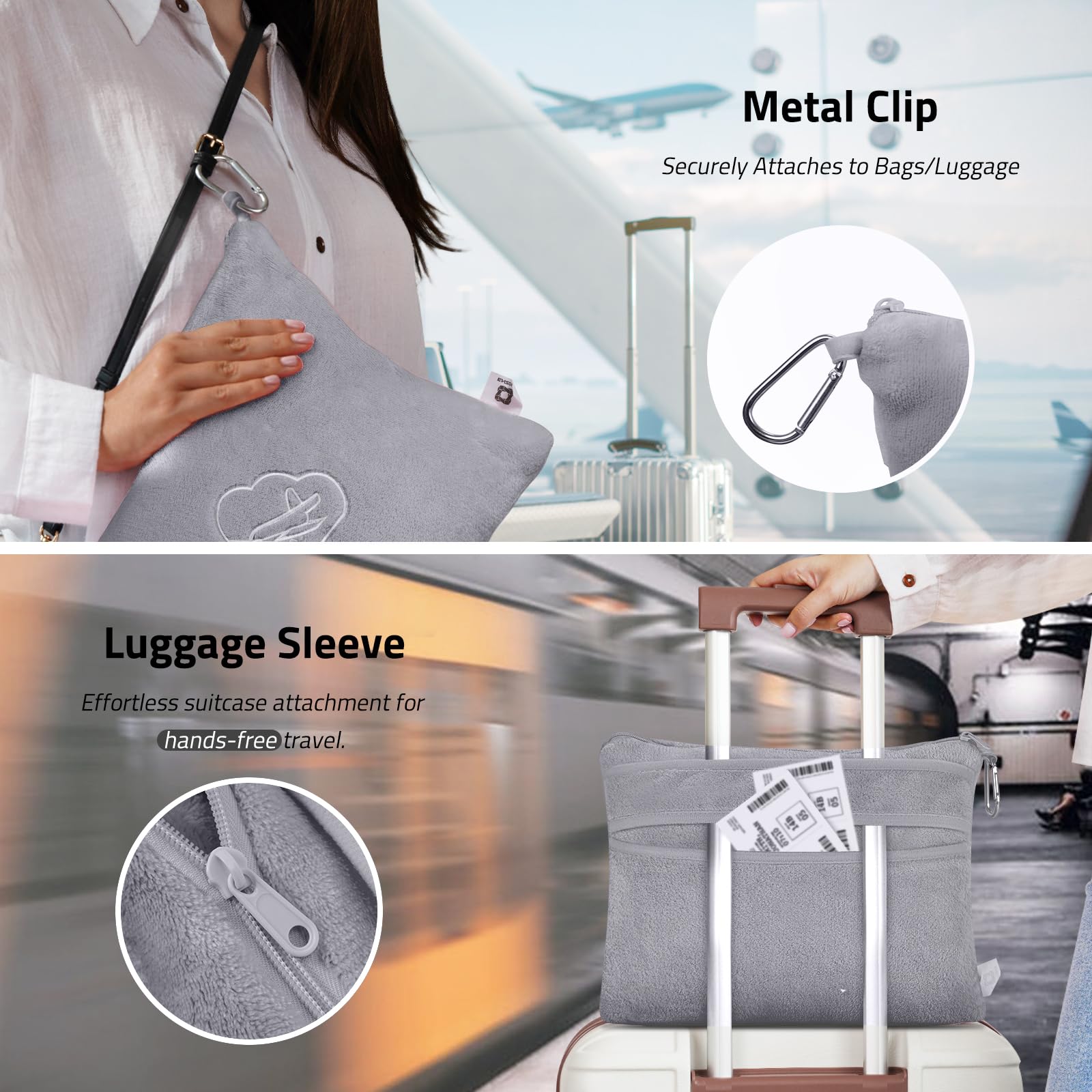 ENZOLVE Travel Blanket Pillow,Airplane Blanket Compact with Bag Eye Mask, Ultra-Soft,Warm &
