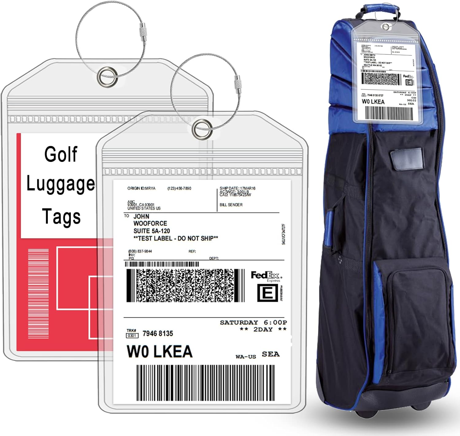 Extra Large Golf Luggage Tag 9" x 6 ", Shipping Label Holder for Golf Bag- Plastic Waterproof
