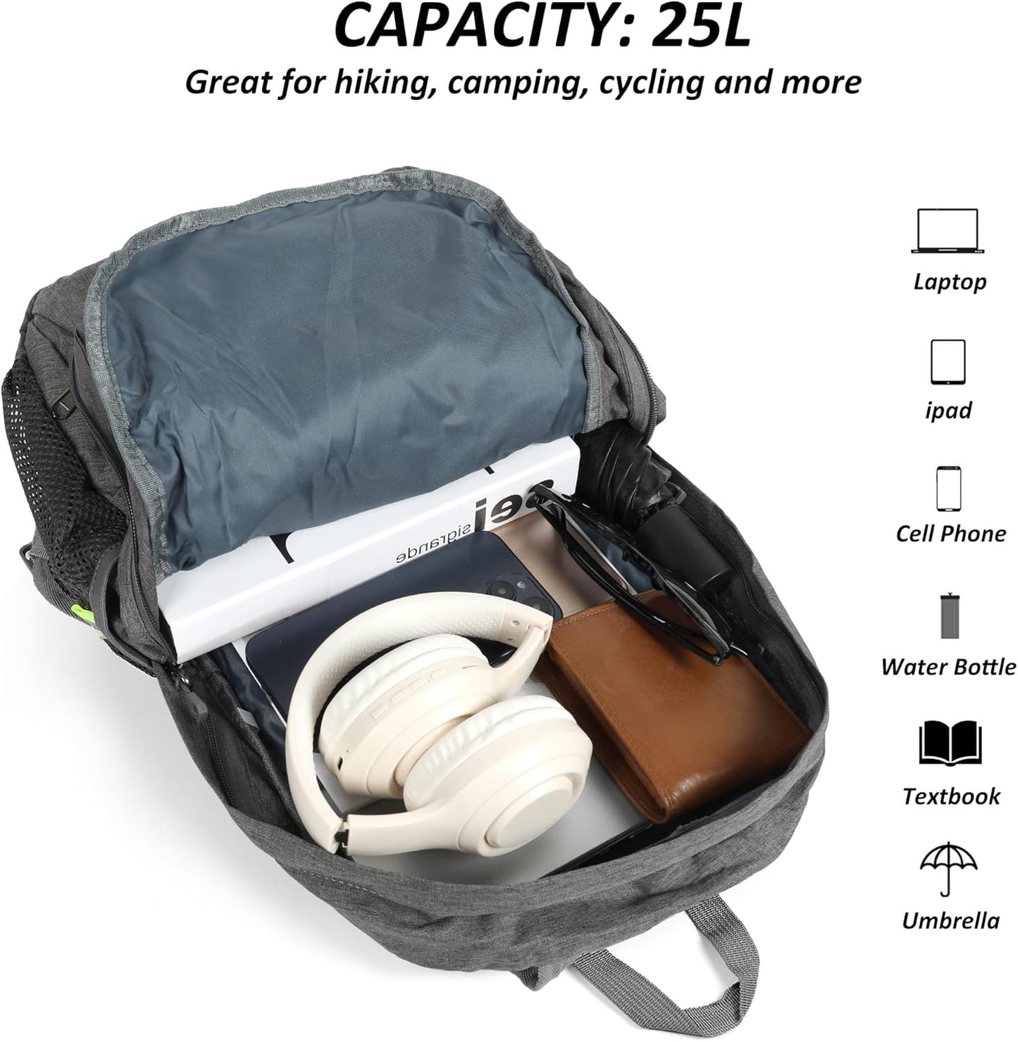 TANTOMI Small Hiking Backpack 25L Ultralight Foldable Camping Backpack Breathable Travel Backpacks Hiking Daypack for Men Women (Gray)