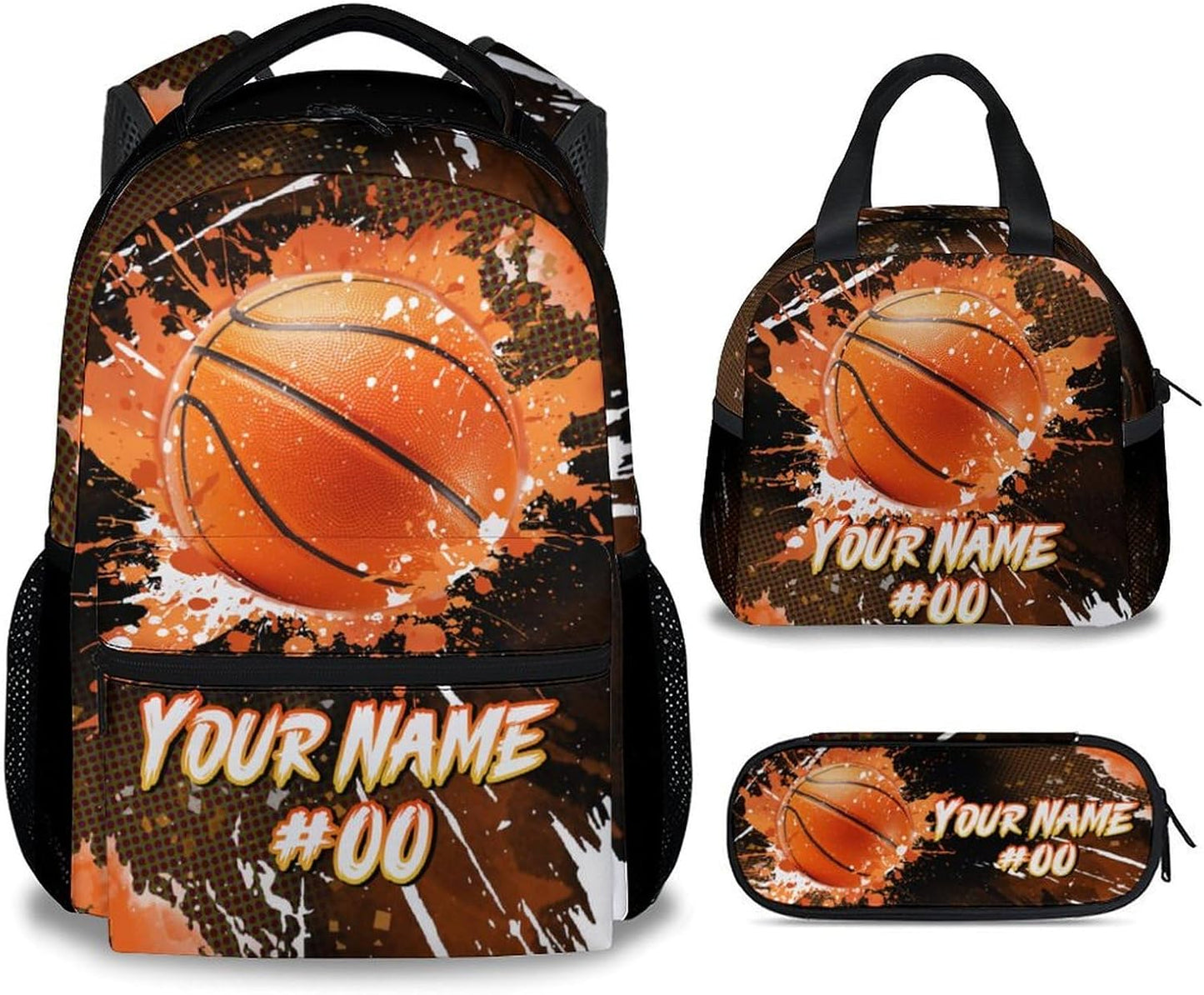 COZYAURA Boys Backpack Set - Personalized Basketball Backpacks for Kids - Sports Theme Bookbag for Elementary Middle School - Cool School Bag with Lunch Box & Pencil Case