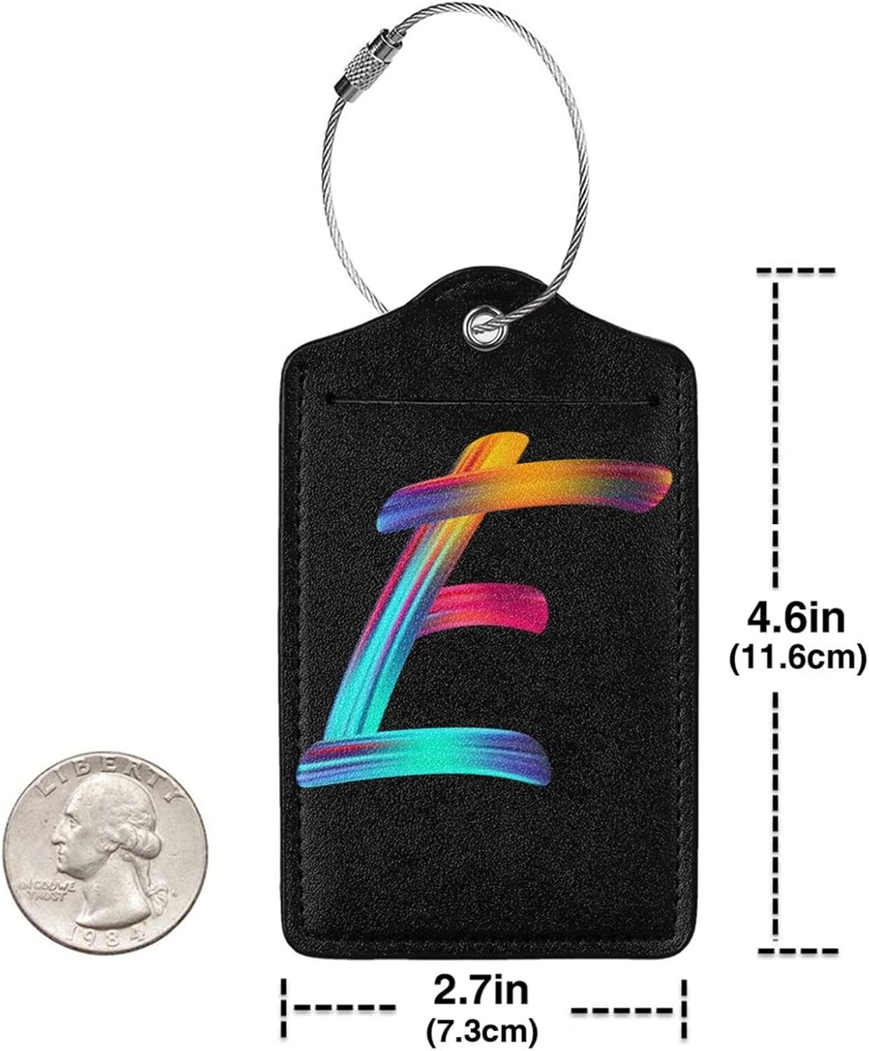 2 Pack Initial Luggage Tags for Suitcase, Colorful Letter Design Cruise Name Bag Tags, Novelty Baggage Identifiers with Full Privacy Cover, Leather ID Label for Women Men Kids Travel, Rainbow Letter E