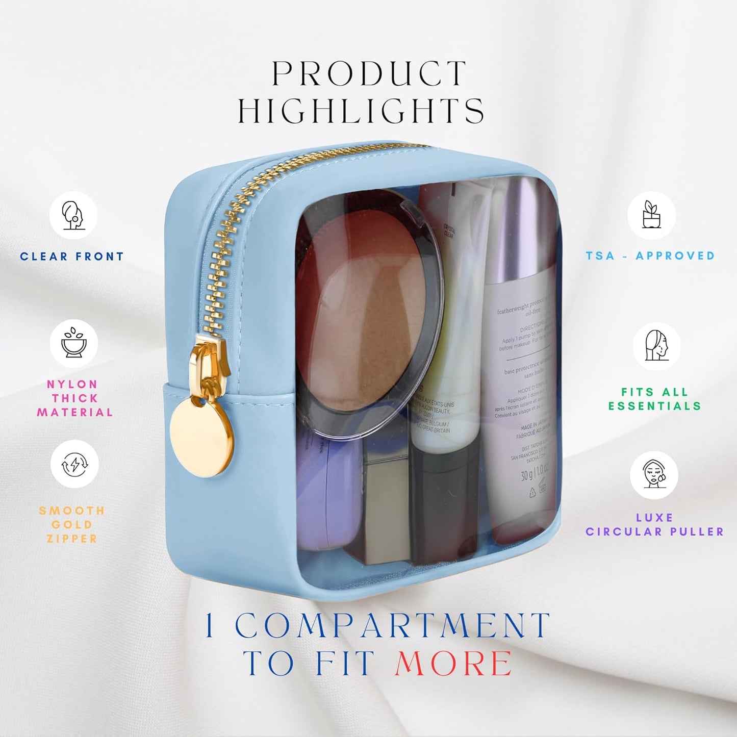 Clear Makeup Bag Mini Pouch for Purse Small Cosmetic Bag Travel Organizer Light Blue Cosmetic Case Pouch