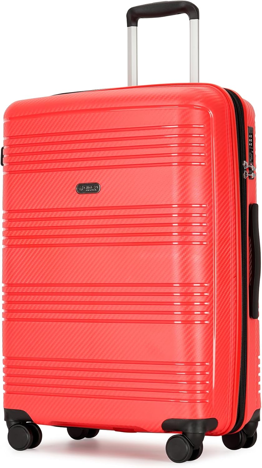 GinzaTravel 25 Inch Medium Checked Luggage Lightweight Suitcase with Spinner Wheels TSA Lock, Red