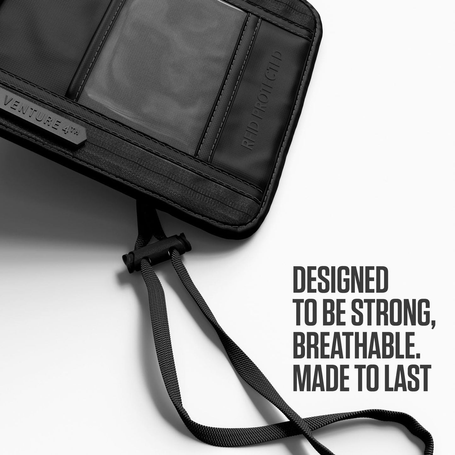 VENTURE 4TH Neck Wallet, RFID Blocking Passport Holder for Travel – Hidden Neck Pouch with 5 Compartments, Slim Lightweight Organizer with Adjustable Strap for Cash, Cards & Passport (Sleek Black)