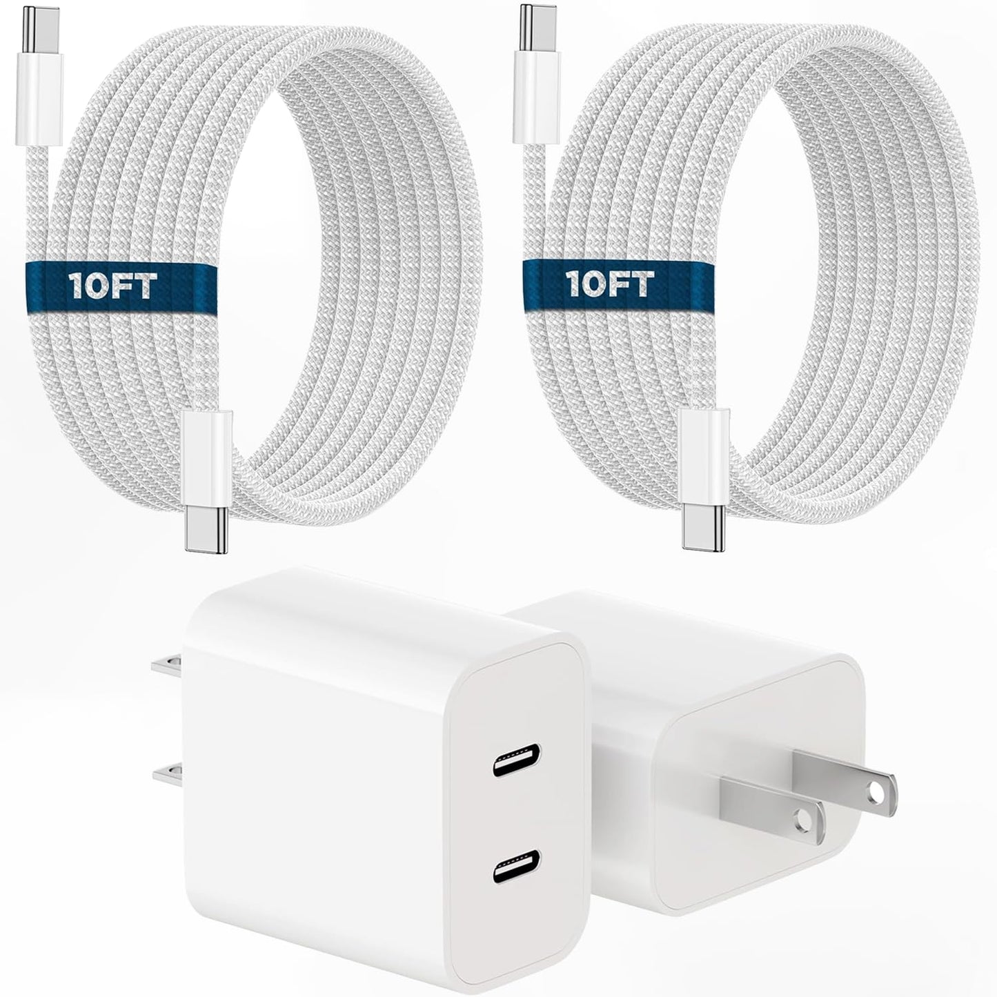 iPhone 16 15 Charger, 2Pack PD Dual USB C Charger Block Fast Charging Wall Charger Plug with 10FT