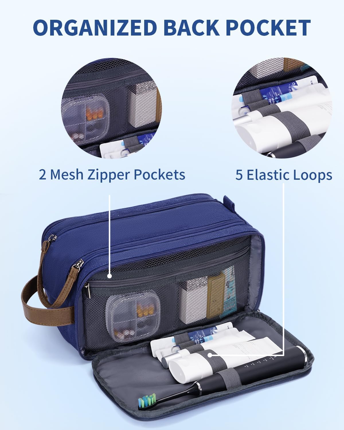 WANDF Toiletry Bag for Men Travel Toiletry Organizer Canvas and Leather Dopp Kit Water-Resistant