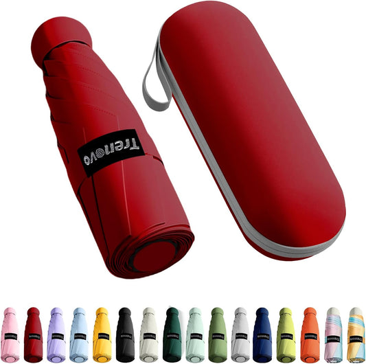 Travel Mini Folding Compact Umbrella with Case, 8 Ribs Lightweight Portable, Small Sun & Rain Pocket Umbrella for Girls and Women