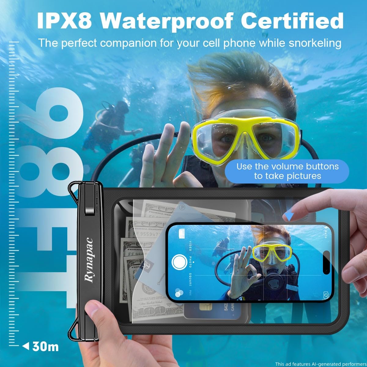 Rynapac Large Waterproof Phone Pouch [Up to 10"] - 2 Pack IPX8 Waterproof Phone Case for iPhone 17