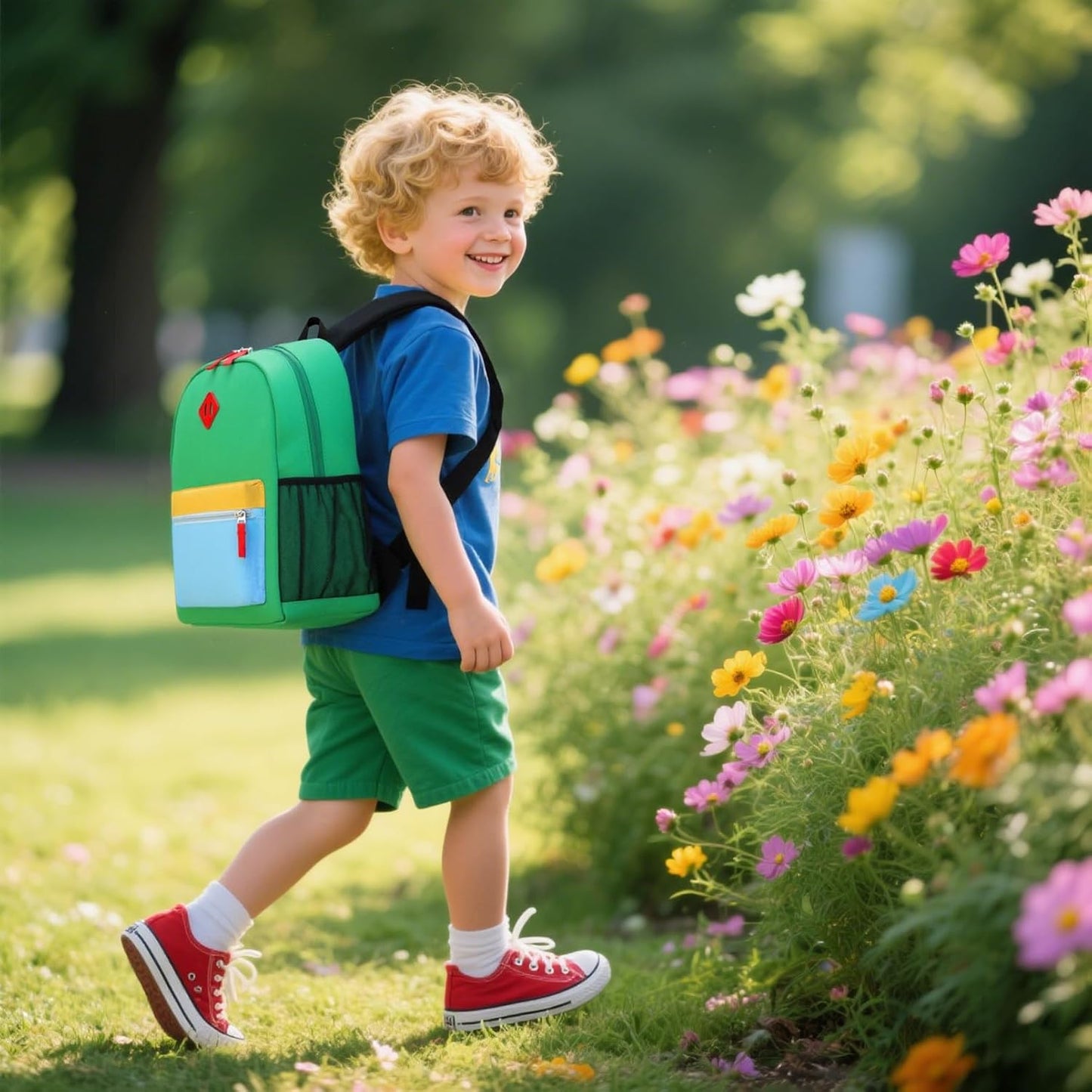 Preschool Backpack Kindergarten Toddler School Backpacks 2-4 Years for Boys and Girls with Chest Buckle (Green Blue, Small-12 H(not Fit Folder))