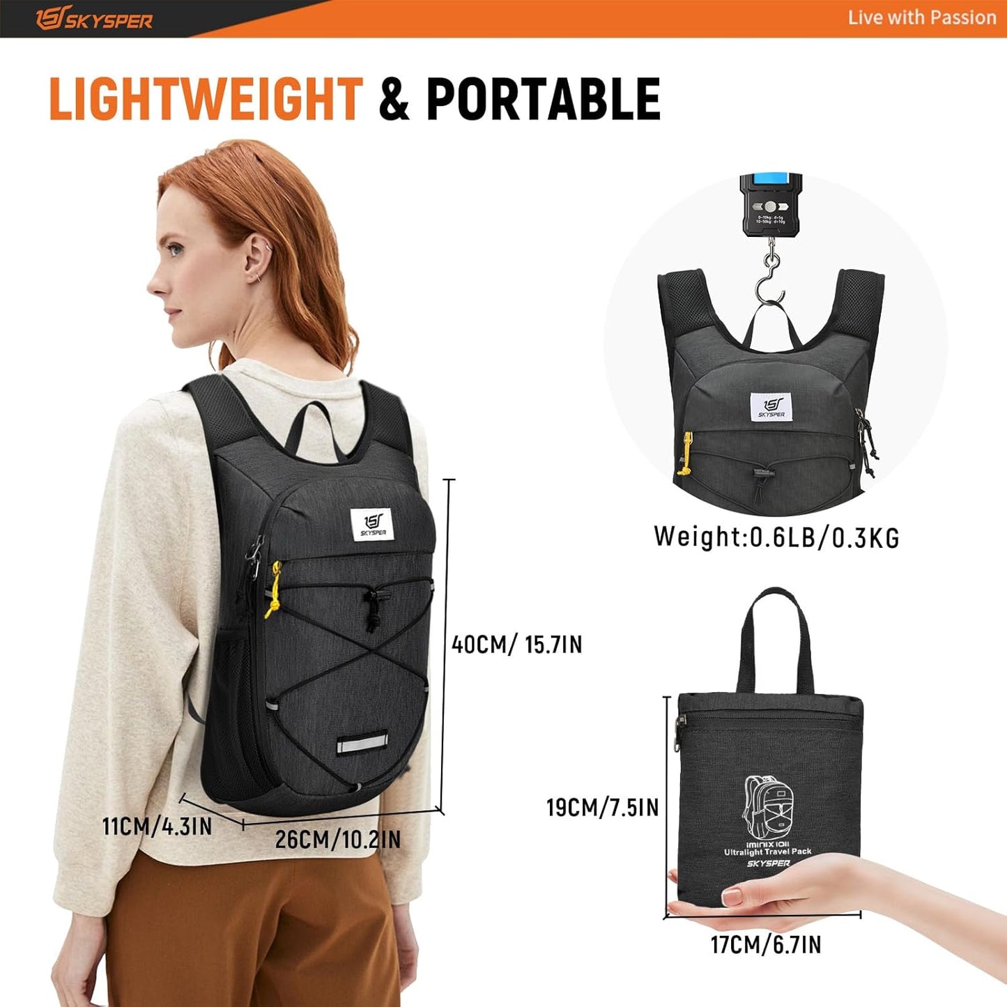 SKYSPER Foldable Hiking Backpack - 10L Small Lightweight Daypack Breathable Travel Backpacks for Men Women