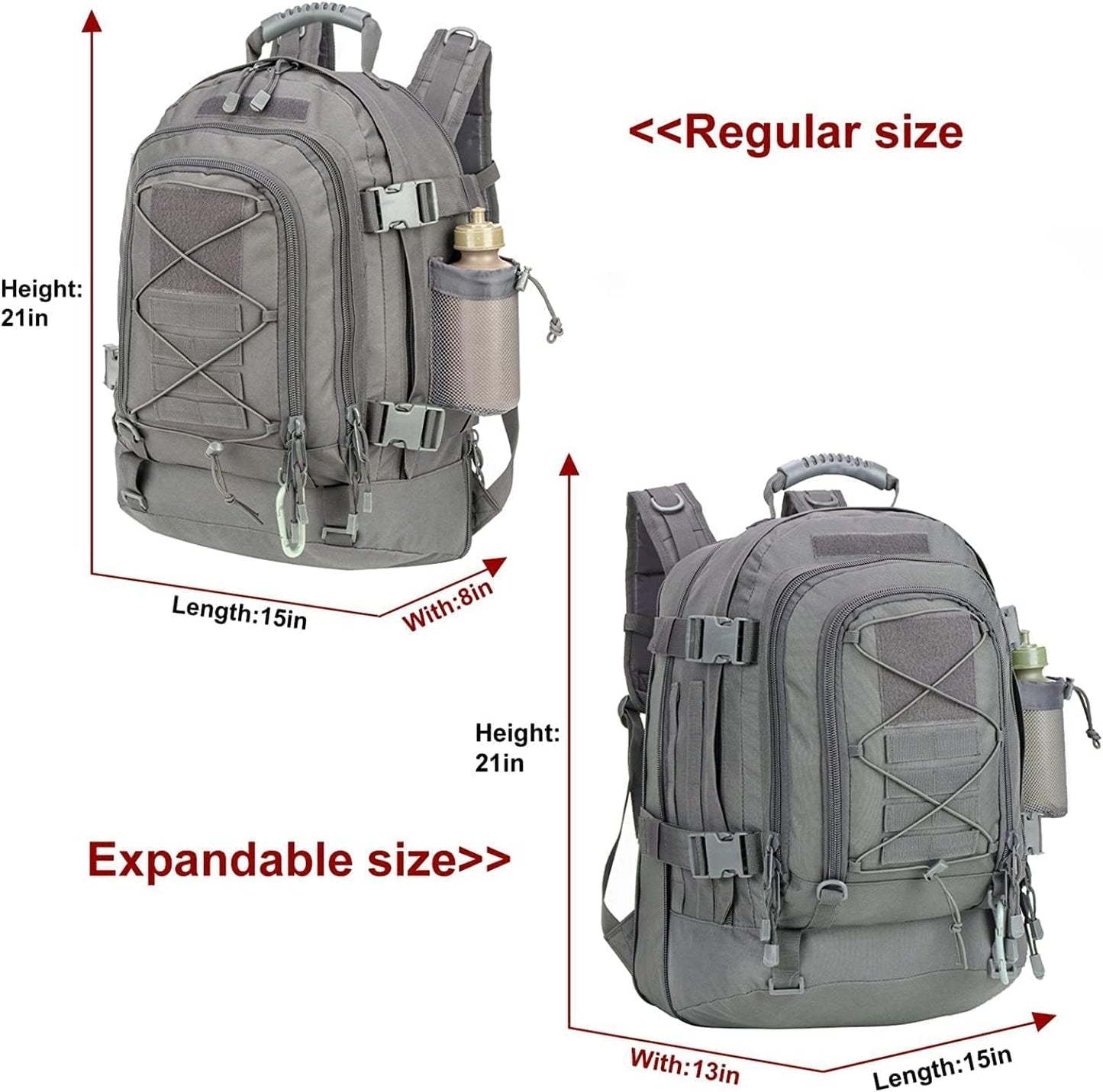 Expandable 40-64L Military Tactical Backpack 3 Day Bag Hiking Gym Sport Camping
