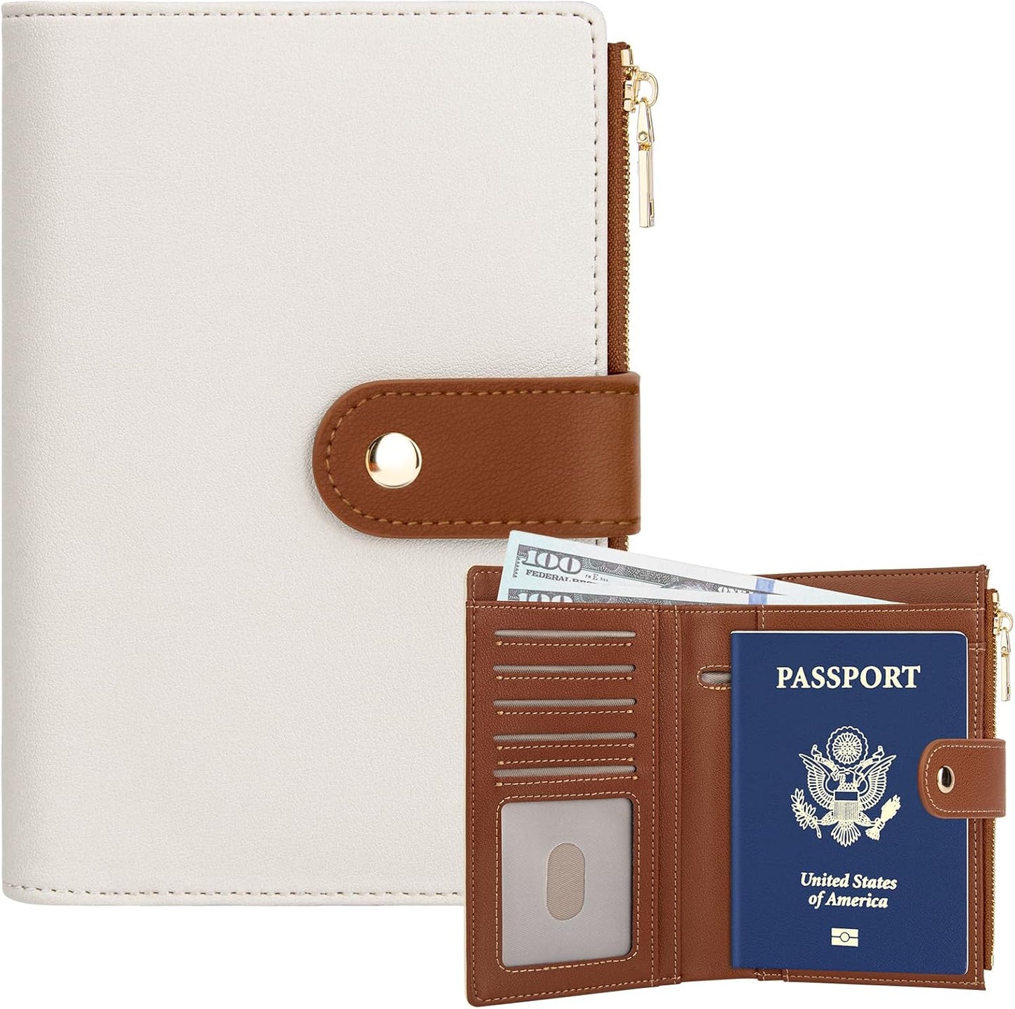 Passport Holder for Travel Women, RFID Blocking Passport Wallet with Airtag Slot, PU Leather Passport Cover Travel Wallet with Zippered Coins Pocket for Travel Essentials
