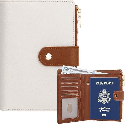 Passport Holder for Travel Women, RFID Blocking Passport Wallet with Airtag Slot, PU Leather Passport Cover Travel Wallet with Zippered Coins Pocket for Travel Essentials