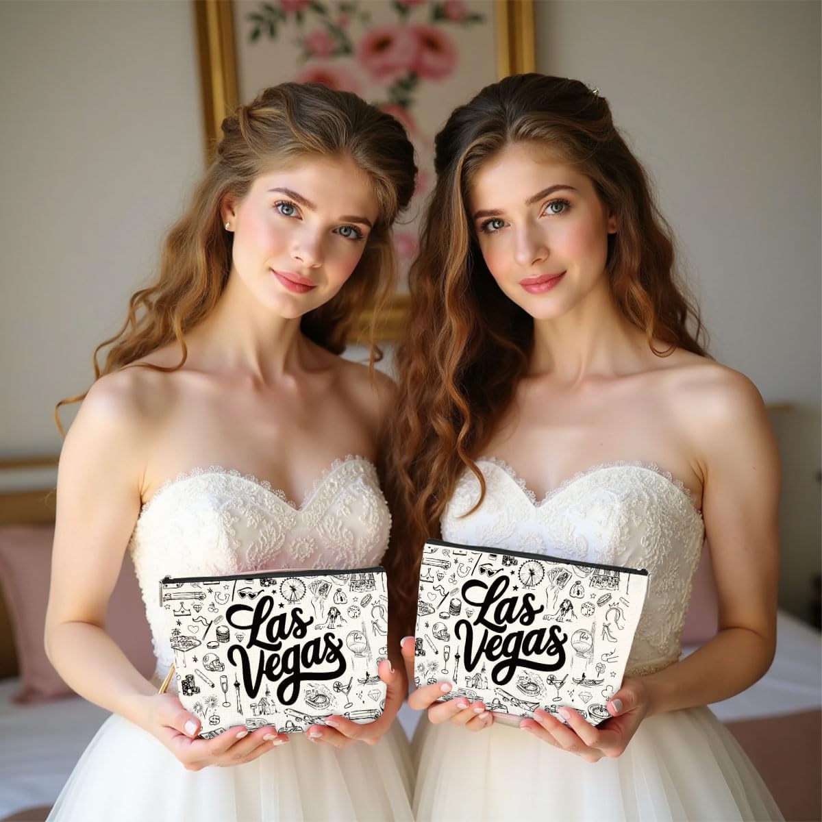 4PCS Las Vegas Souvenir Las Vegas Gifts Makeup Bag Cosmetic Bag for Women Friend Lady Sister Bestie Las Vegas Travel Lover Weekend Bag Vacation Christmas Birthday Friendship