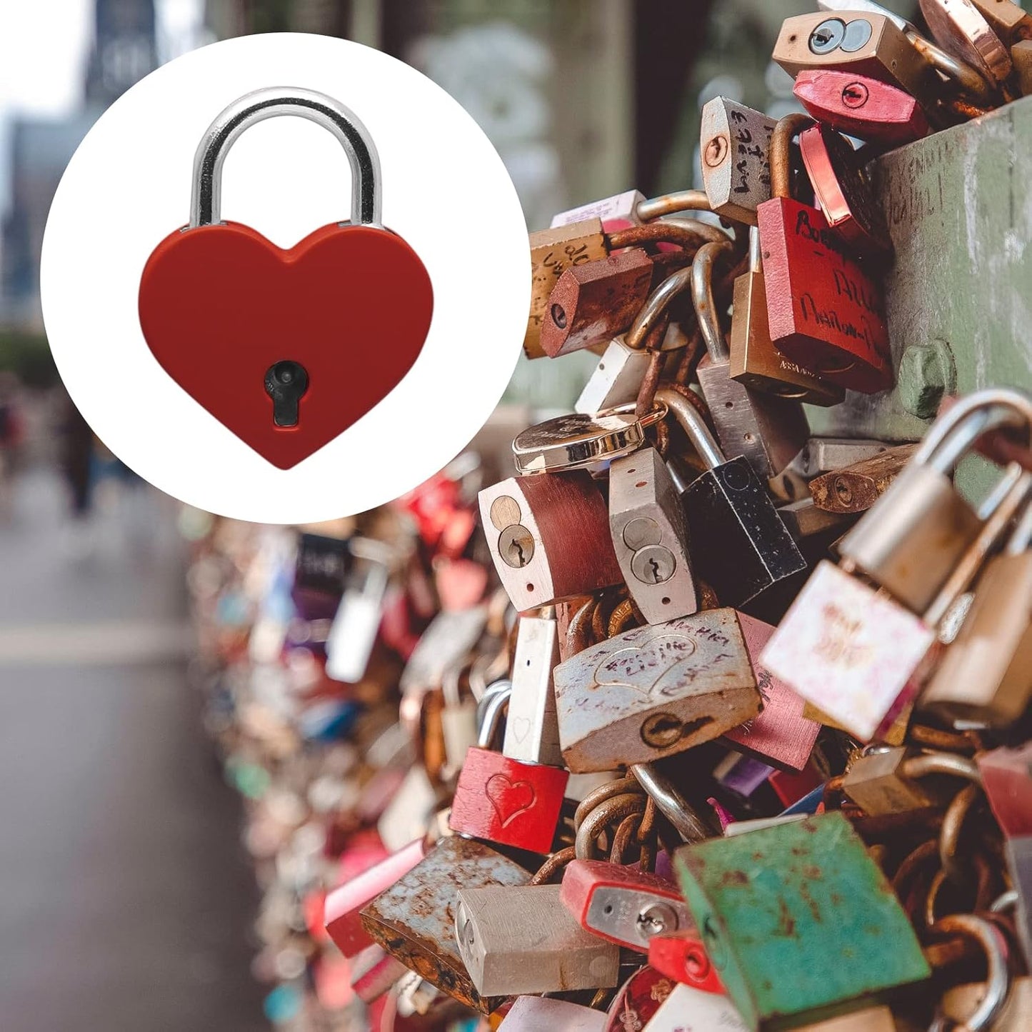 4 Pcs Red Padlocks Key Lock with Key, Mini Love Heart Head Luggage Locks, Modern Fashion Style