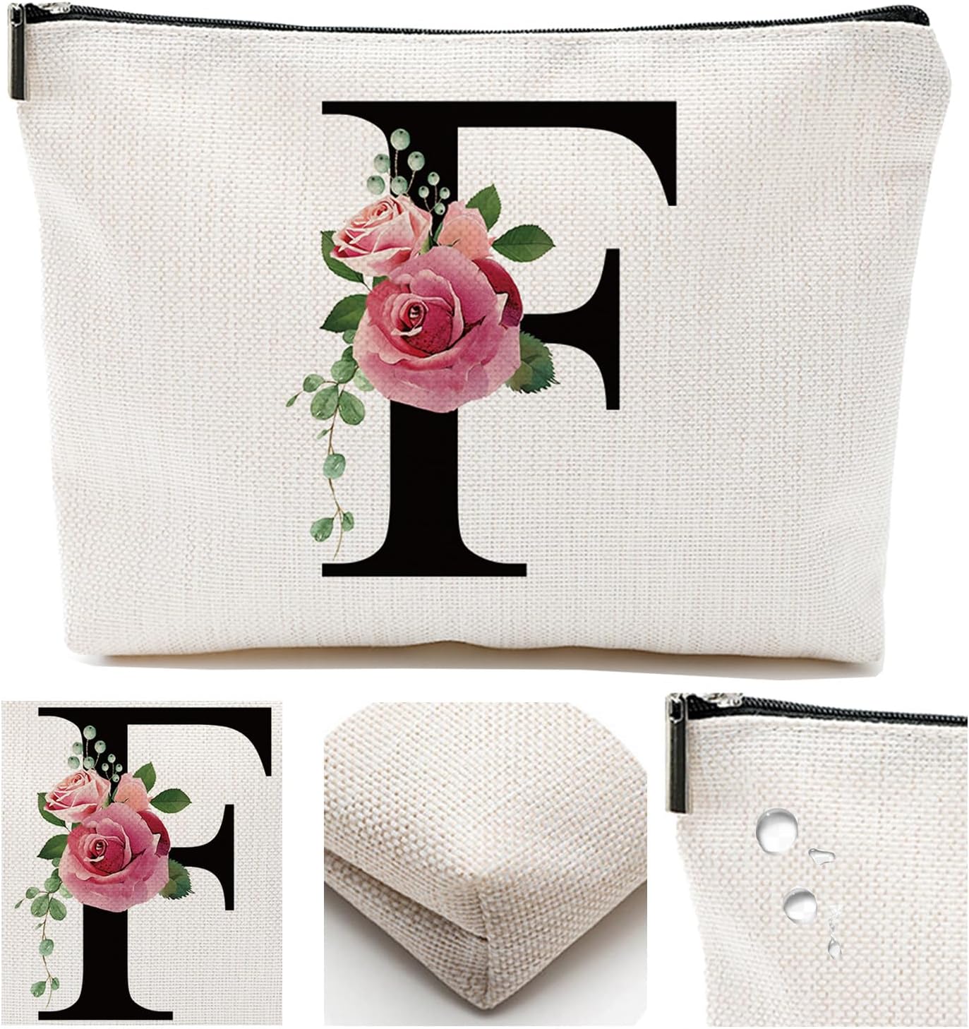 Initial A-Z Personalized Letter Makeup Bag, Monogrammed Bridesmaid Gifts/Presents Cosmetic Bag, Portable Stationery Storage Organizer Pouch, Friendship Love Travel Makeup Bags