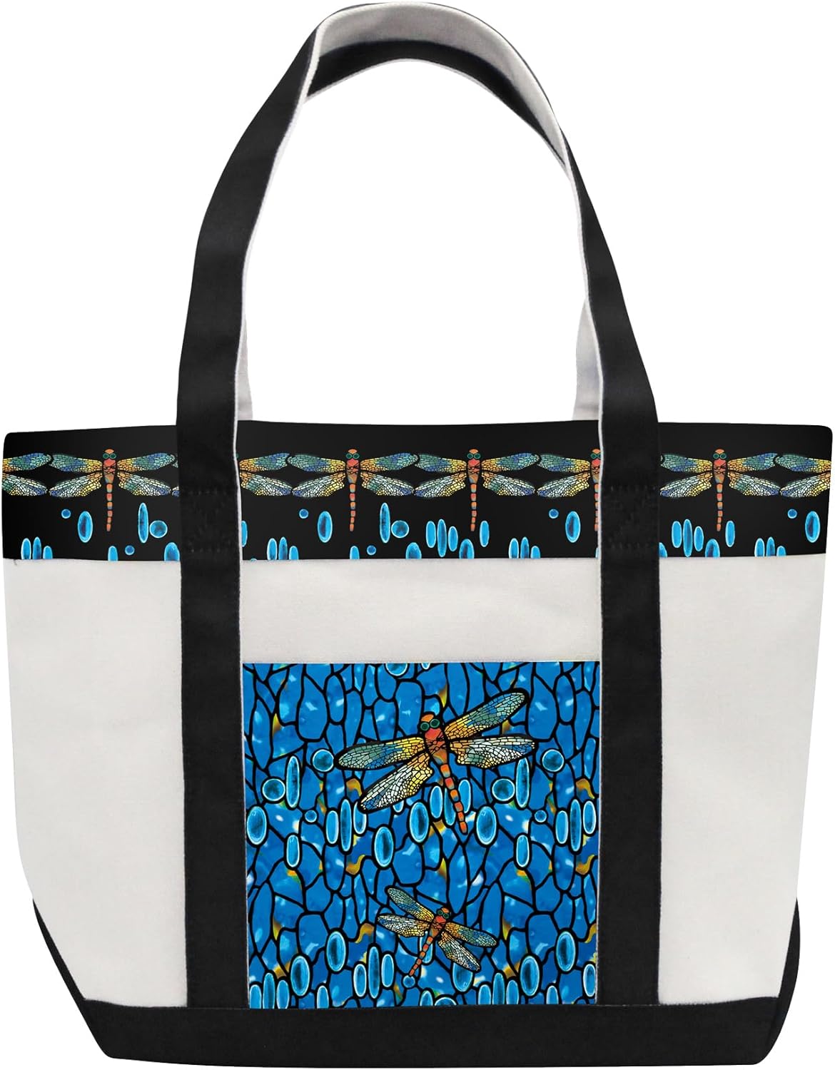 RainCaper Fine Art Large Cotton Canvas Tote Bag Roomy Heavy Duty Sturdy Boat Bag Zippered Top Lots of Pockets Shoulder Straps