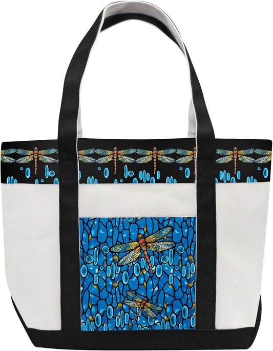 RainCaper Fine Art Large Cotton Canvas Tote Bag Roomy Heavy Duty Sturdy Boat Bag Zippered Top Lots of Pockets Shoulder Straps