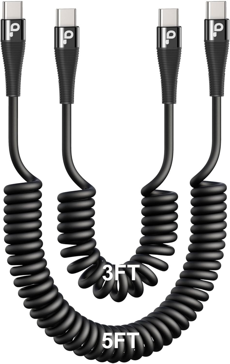 USB C to C Cable for Car 3FT&5FT, Coiled USB C Fast Charging Cable for iPhone 16 Short USB Type C Cable for iPhone 17/16/15/Pro Max/Plus/Samsung Galaxy S23, Compatible All Type C Devices-Black