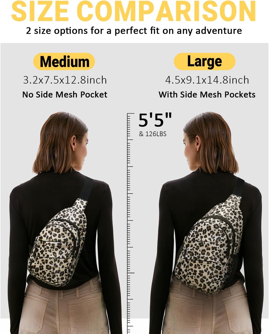 Crossbody Bags for Women, Sling Bag for Men, Small Hiking Backpack Anti Theft Lightweight for Outdoors Travel (M, Leopard）