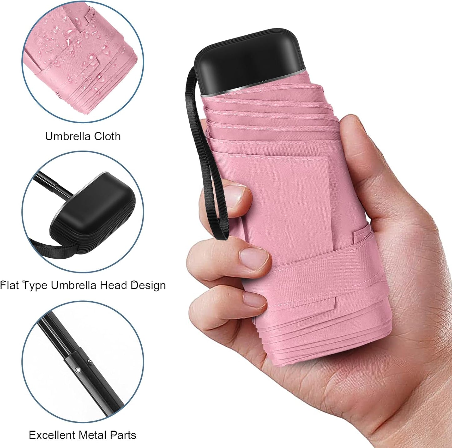 LEAGERA Compact Travel Umbrella with Case - Mini Umbrella for Purse, Small Lightweight &Tiny Design Perfect for Parasol Outdoor Sun&Rain Umbrellas