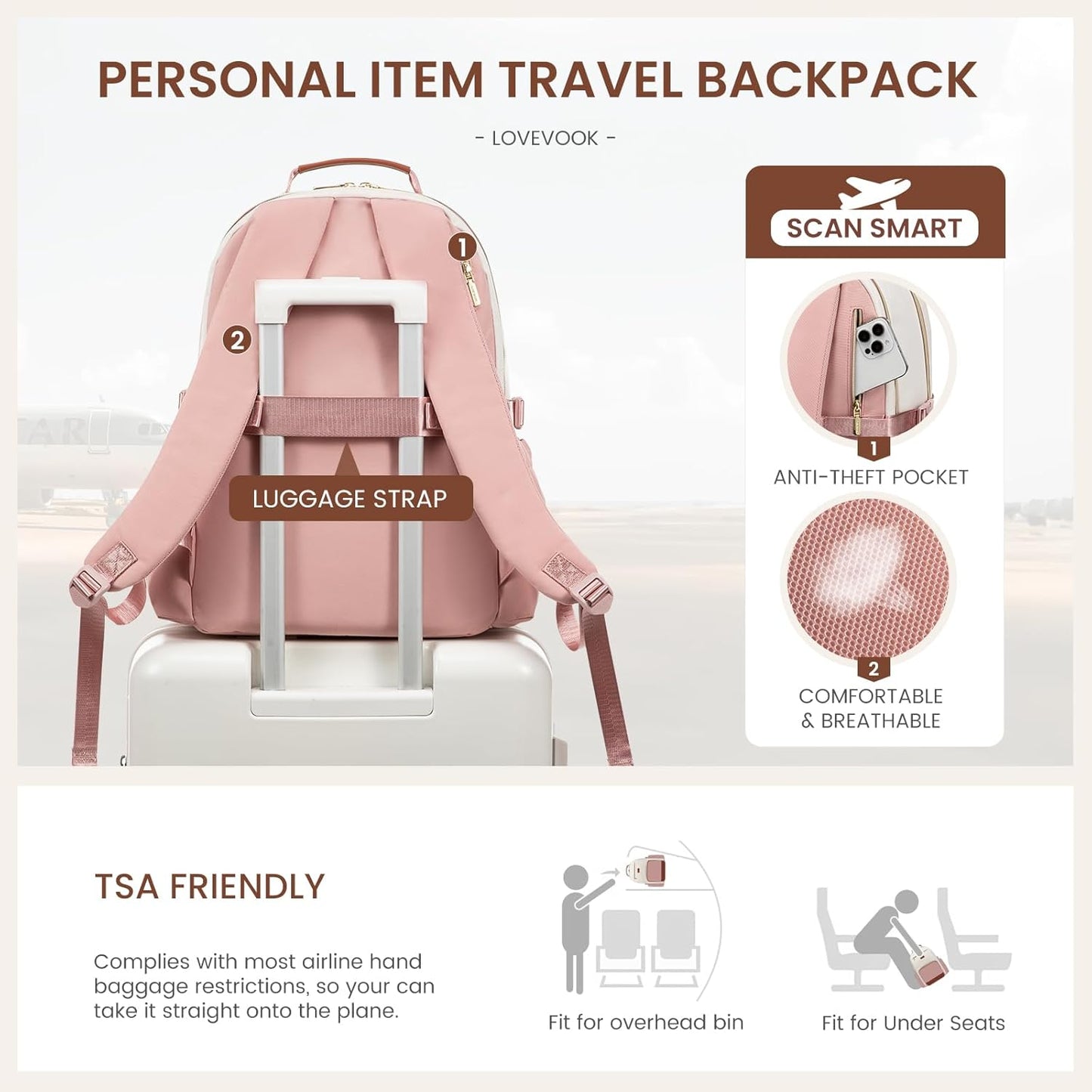 LOVEVOOK Laptop Backpack for Women with Pouch Pocket for Large Capacity Cup,18 Inch Teacher Nurse