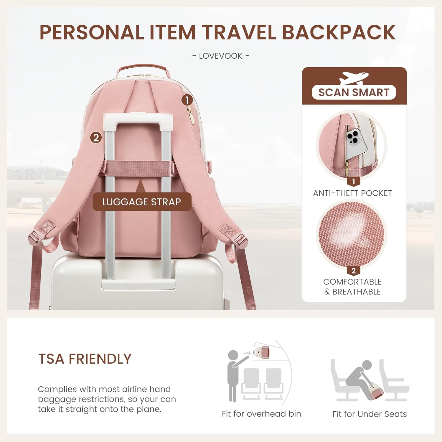 LOVEVOOK Laptop Backpack for Women with Pouch Pocket for Large Capacity Cup,18 Inch Teacher Nurse