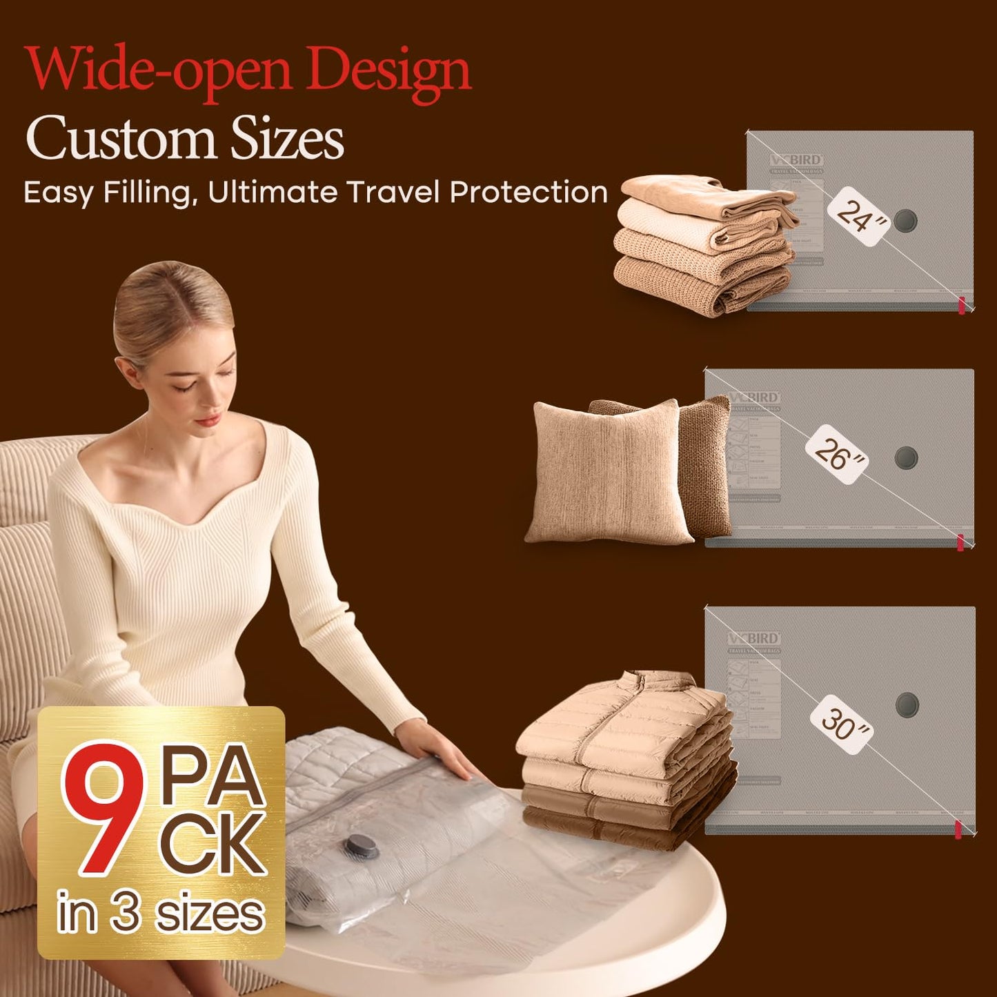 Vacbird Travel Vacuum Bags with Rechargeable Pump, Carry-On Space Saver