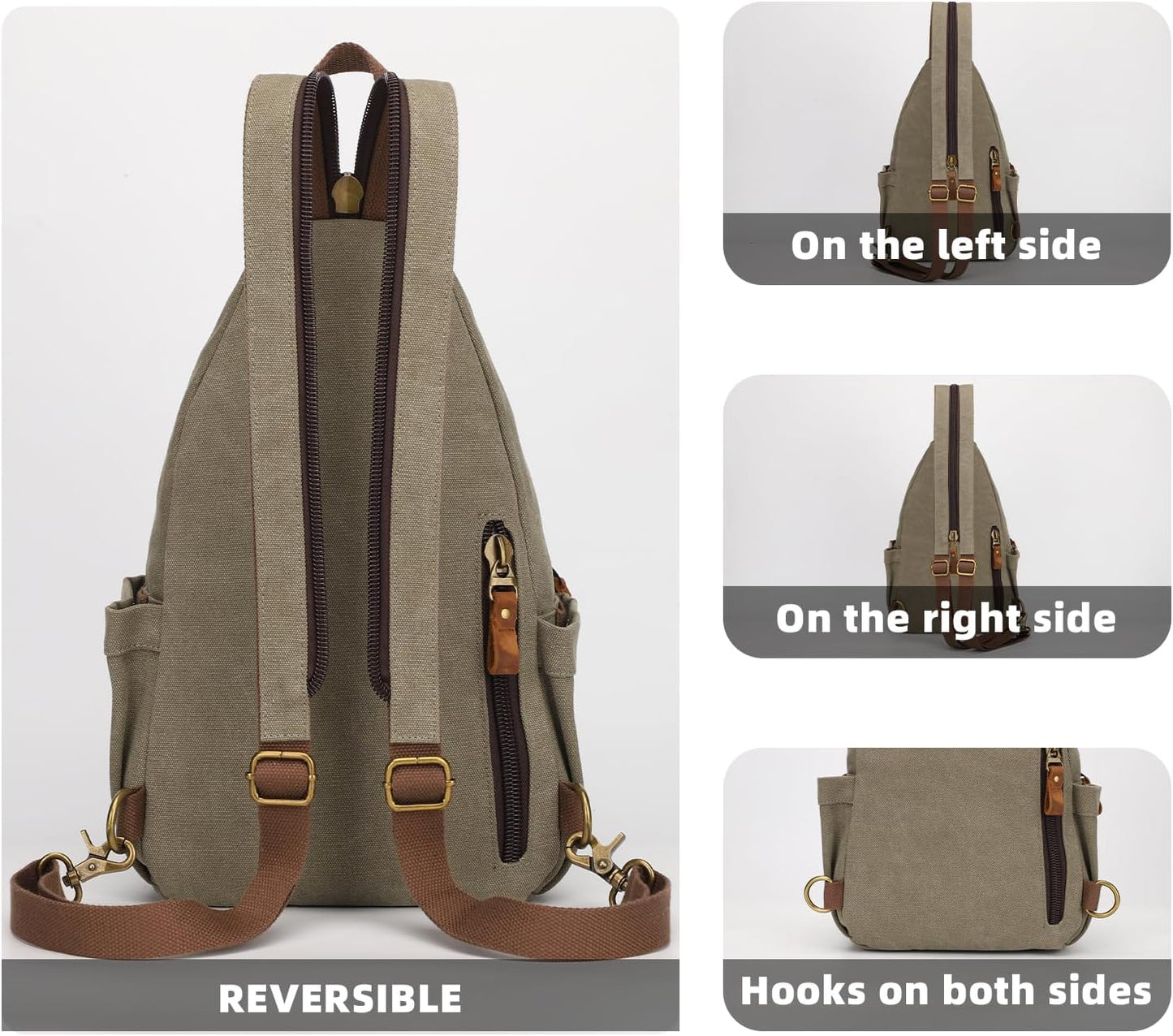 KouLi Buir Canvas Sling bag,Small Crossbody Backpack,Convertible Chest Bag Casual Daypack For Outdoor Cycling Hiking Travel