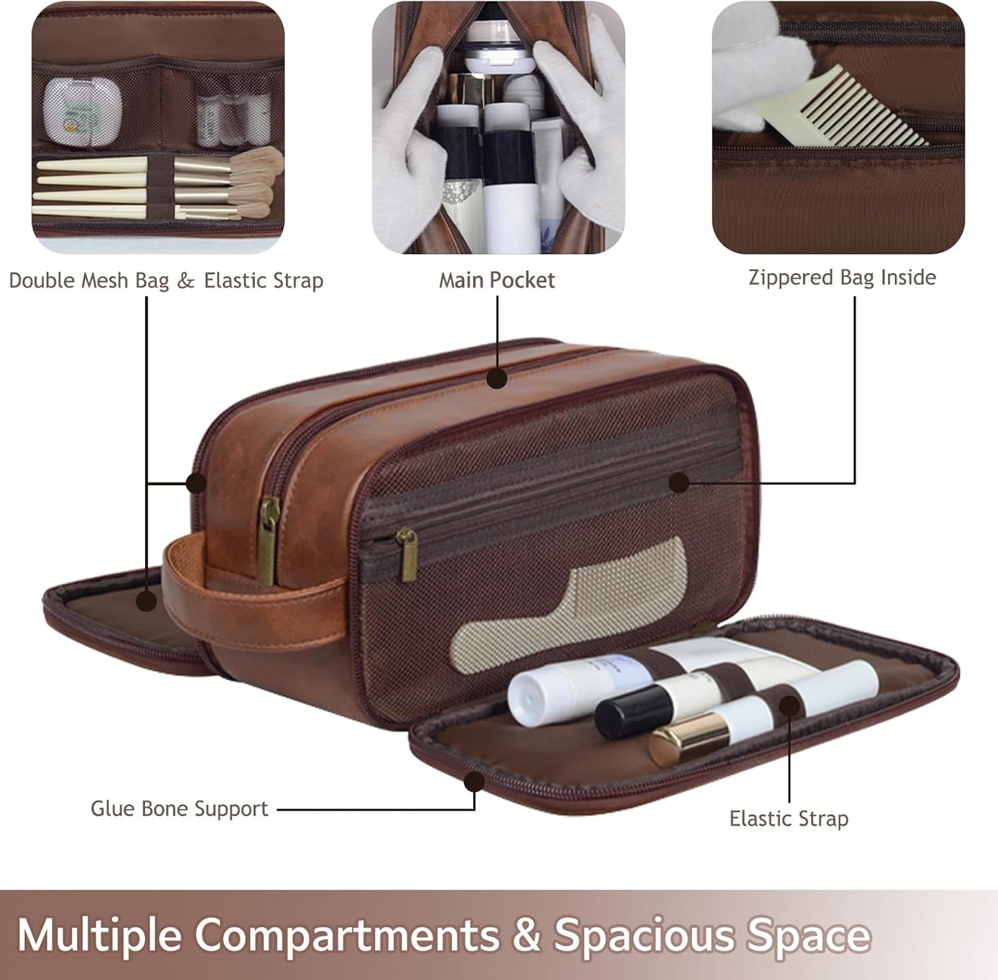 Personalized Toiletry Bag For Men, Laser Engraved Name Monogram Travel Toiletry Bag, Customized PU Leather Shaving Dopp Kit for Groomsmen, Gift for Him, Father, Husband, Christmas, Birthday