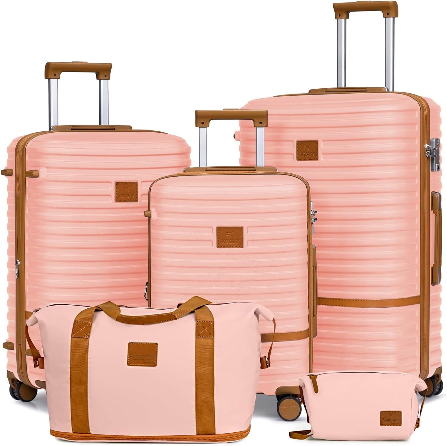 Joyway Luggage Set 3 Piece Suitcase Sets with Spinner Wheel,Hardside Expandable Travel Laggage with TSA Lock (20/24/28 Pink brown