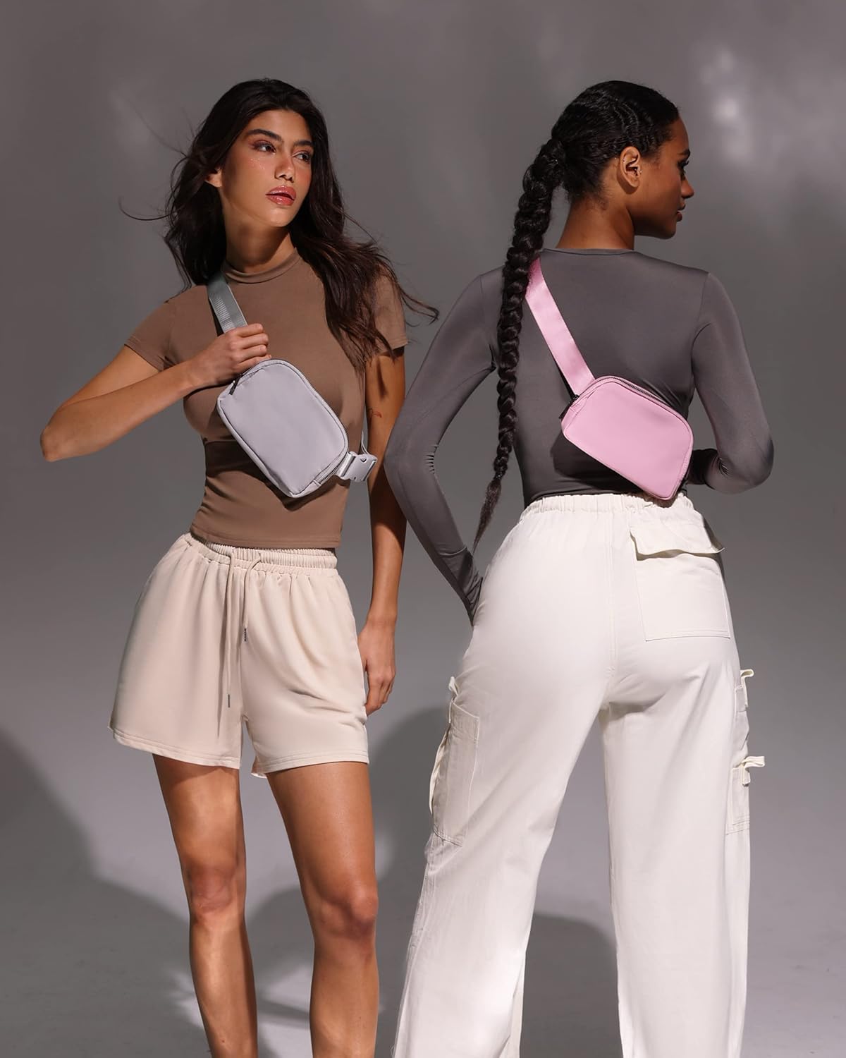 Fanny Pack Crossbody Bag Trendy Waterproof Small Sling Cross Body Purse for Women Men Fashion Waist Packs Mini Belt Pouch Chest Bum Hip Bag Lulu Dupes for Travel Vacation Running Ash