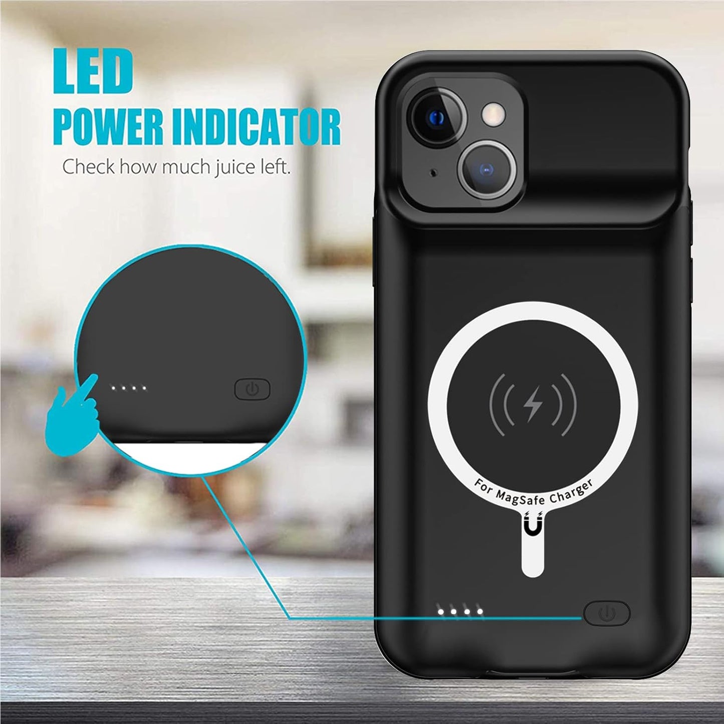 Battery Case for iPhone 14, Full Encircle 10000mAh High Capacity Rechargeable Smart Portable Charger Case Extended Battery Pack for iPhone 14 (6.1 inch) Wireless Charging Case Support Carplay-Black