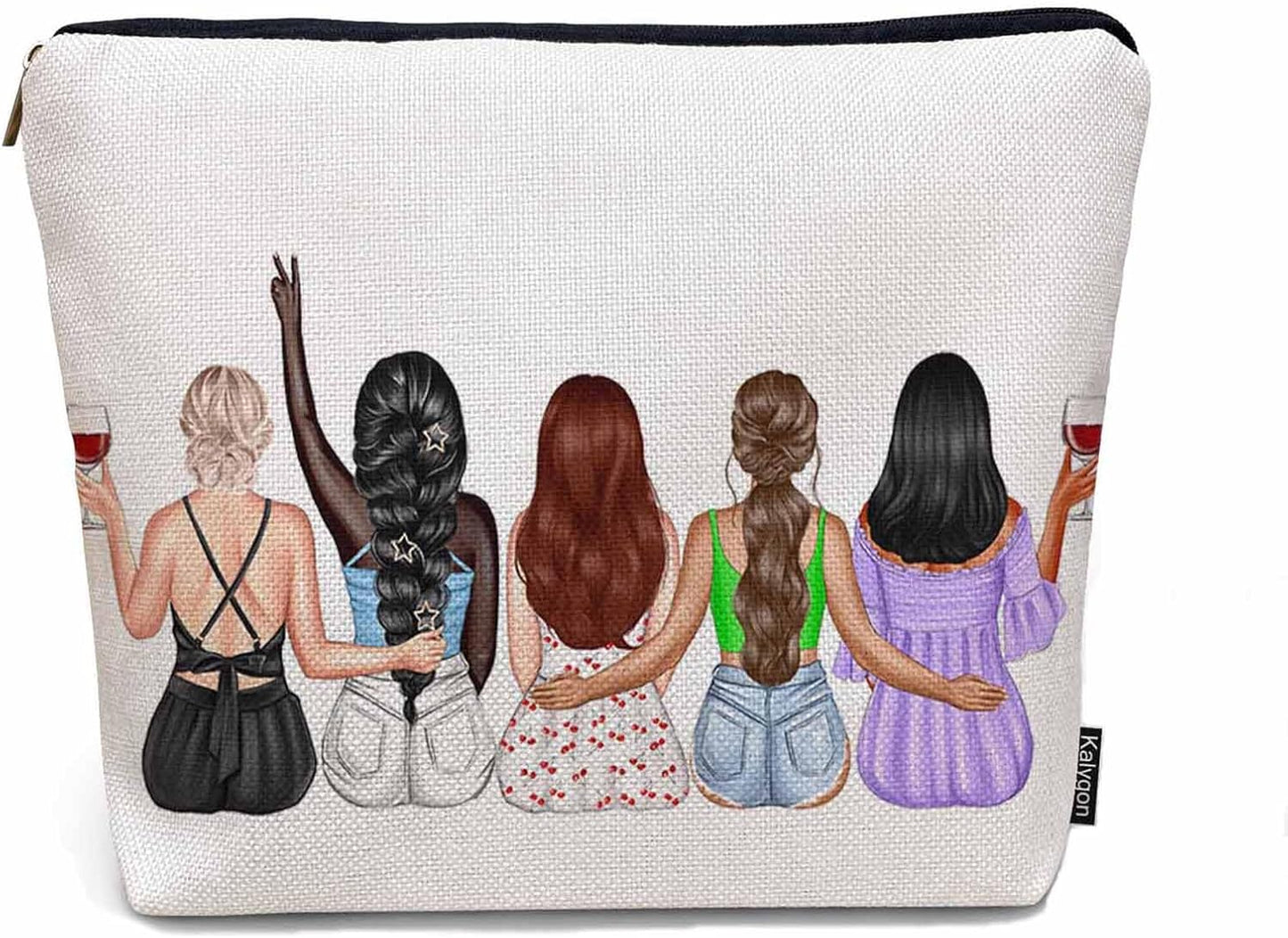 Women Cosmetic Bag Best Friends, Pretty Women Soul Sisters Cute Makeup Bag For Purse Cosmetic Travel Bag For Toiletries Makeup Storage Bag Flax Skincare Bag Make Up Pouch Bags