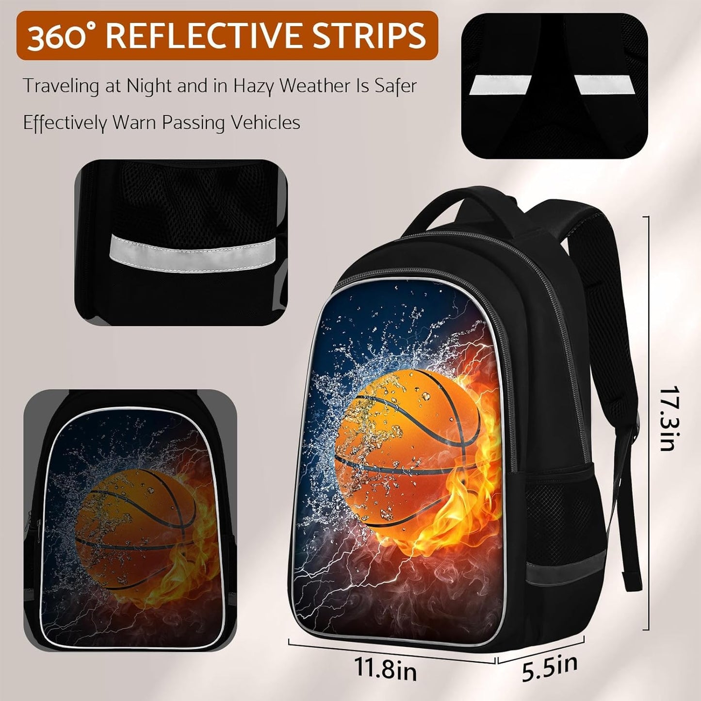 School Backpack for Boys - Basketball Boys Backpack for Kids Children Elementary Middle School - 17 Inch Sport Bookbag Travel Back Pack for Ages 6-14