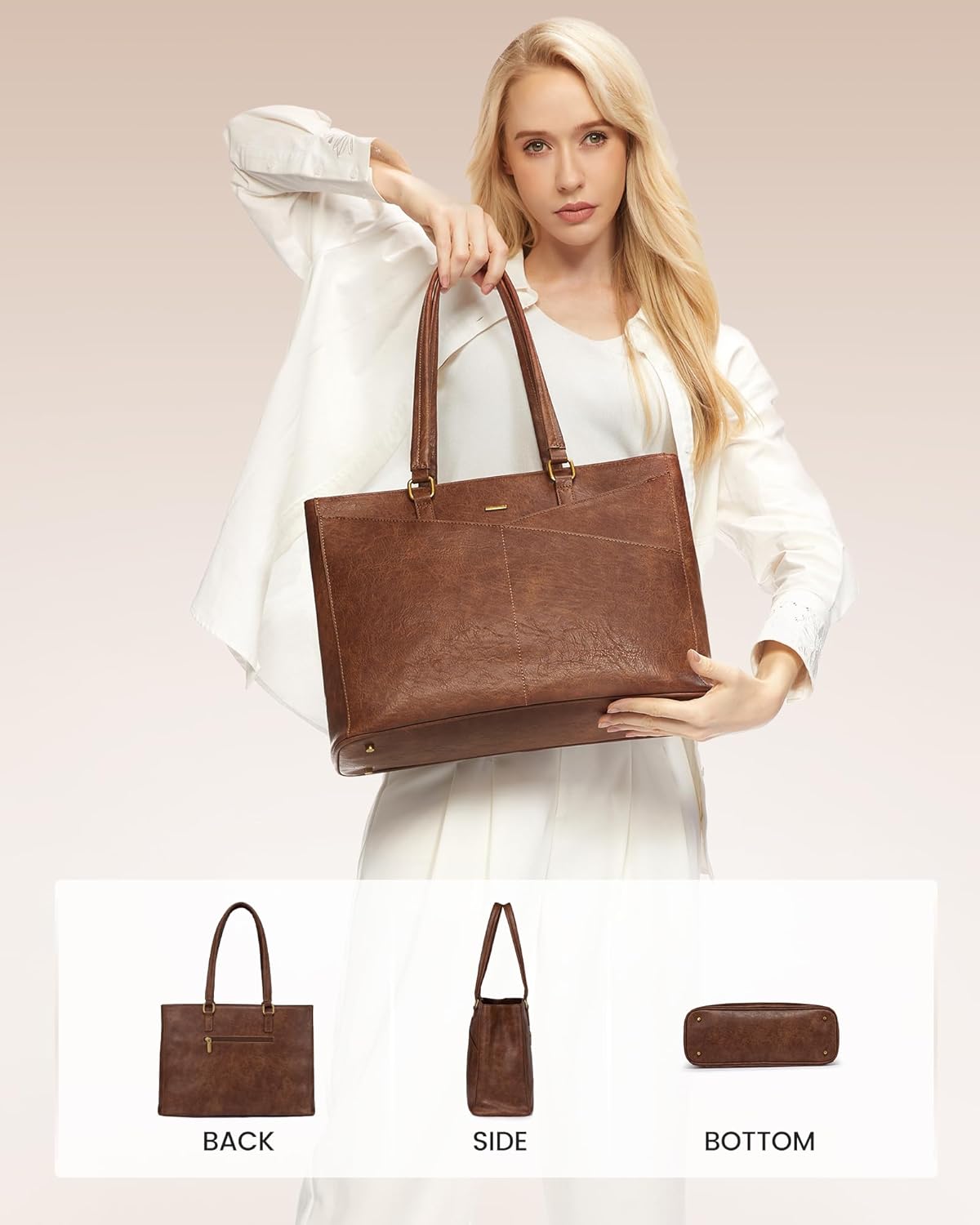 LOVEVOOK Laptop Bag for Women,17.3 Inch Laptop Tote Bag for Women,Vintage Leather Work Tote Bags Computer Teacher Bag,Waterproof Business Office Briefcase