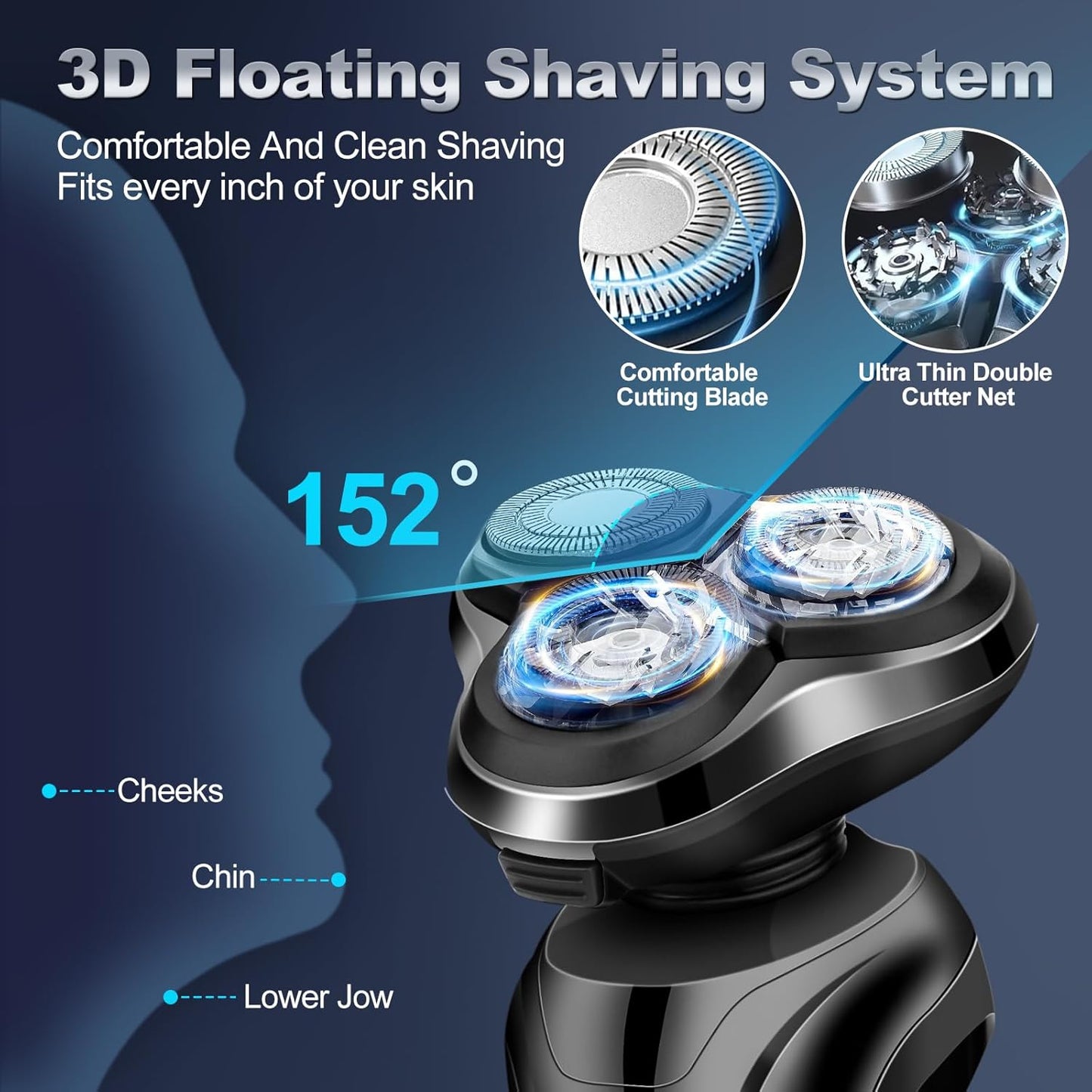 Electric Razor for Men, Men's Rotary Shavers, Waterproof, Wet and Dry Rechargeable Electric Shaver for Men's Faces with a Cordless and Floating Head,Portable Travel Razor,an Ideal Gift for Men