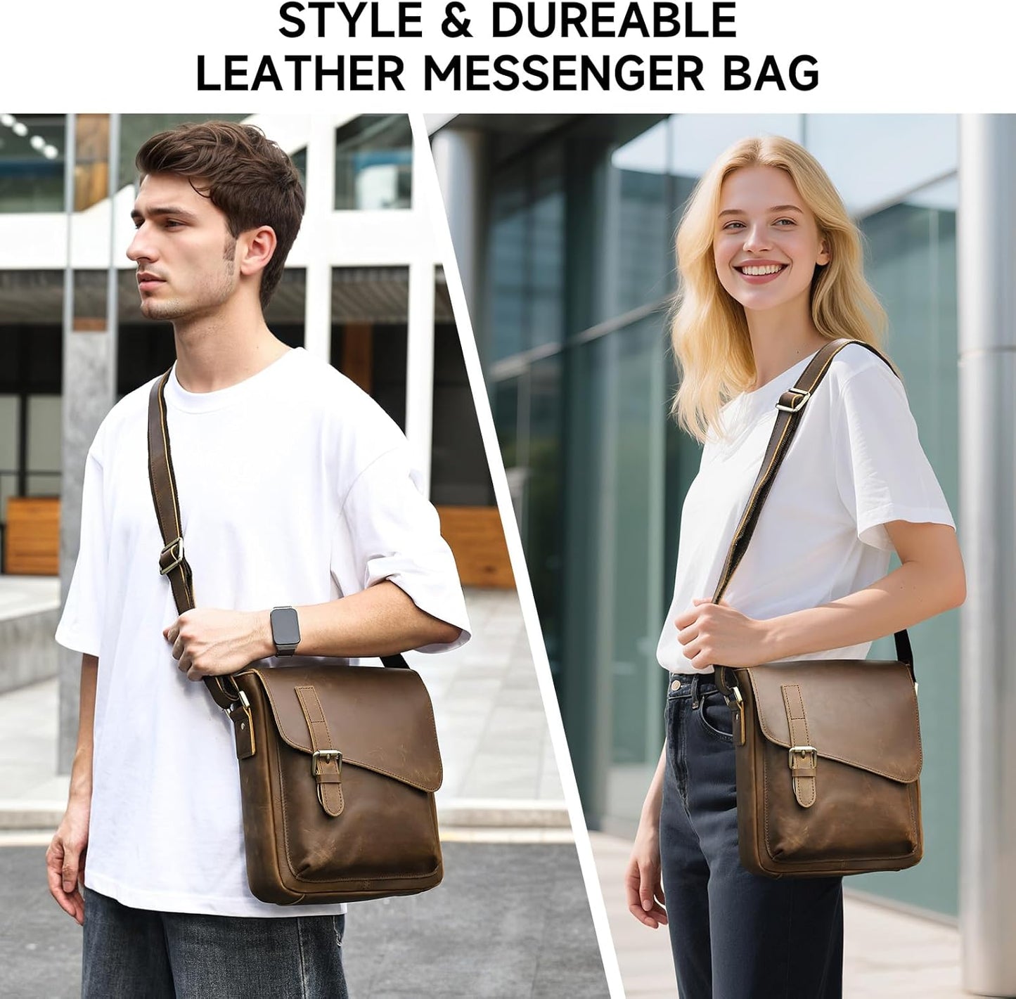 Men Leather Messenger Bag Vintage Working Shoulder Crossbody Bags Purse Daypack Handbags for Women Gift