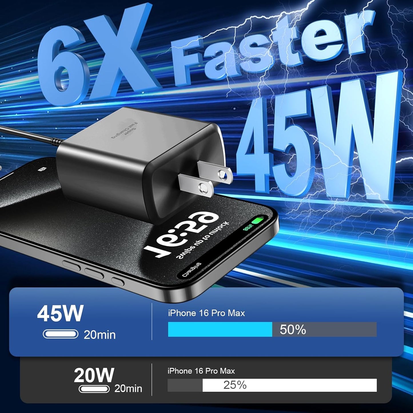 Phone 16 Charger Fast Charging,45W Phone 16 Pro Max Charger USB C Super Fast Charger Block&10FT Long Type C Charger Cable Cord for Phone 16/16 Pro/16 Pro Max/16 Plus/15/15 Pro Max,Samsung Galaxy,Black